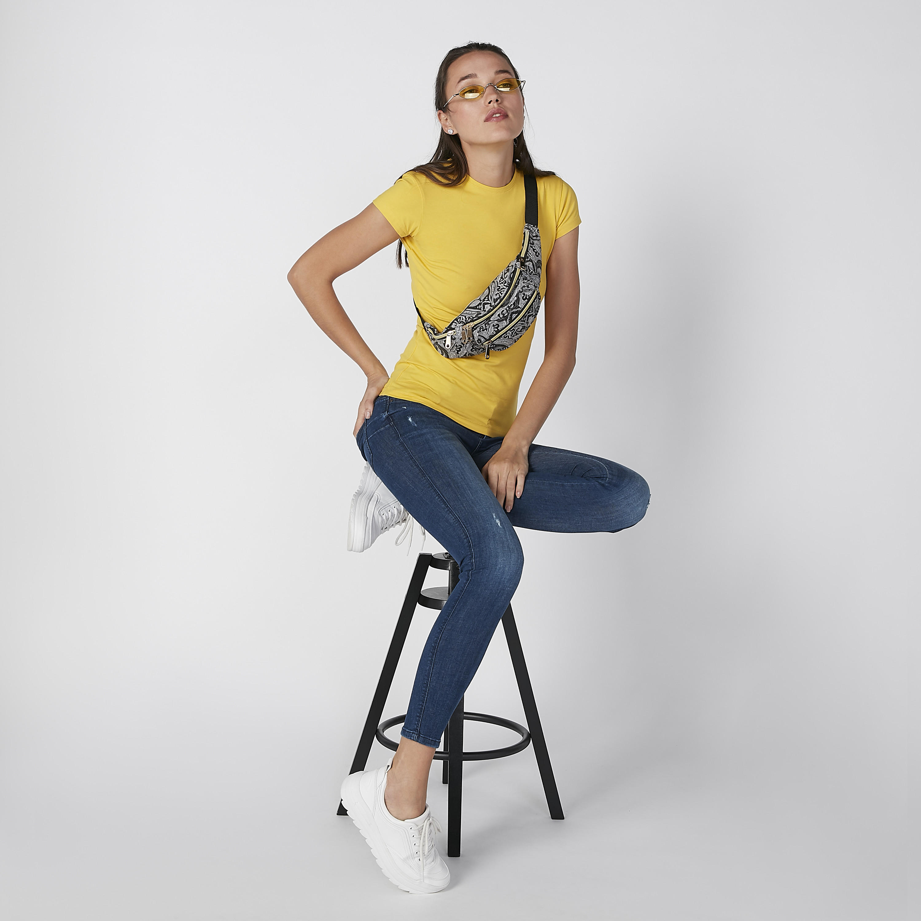 Plain T-shirt with Crew Neck and Cap Sleeves-women-clothing-shirtsandblouses-shirts-image-3