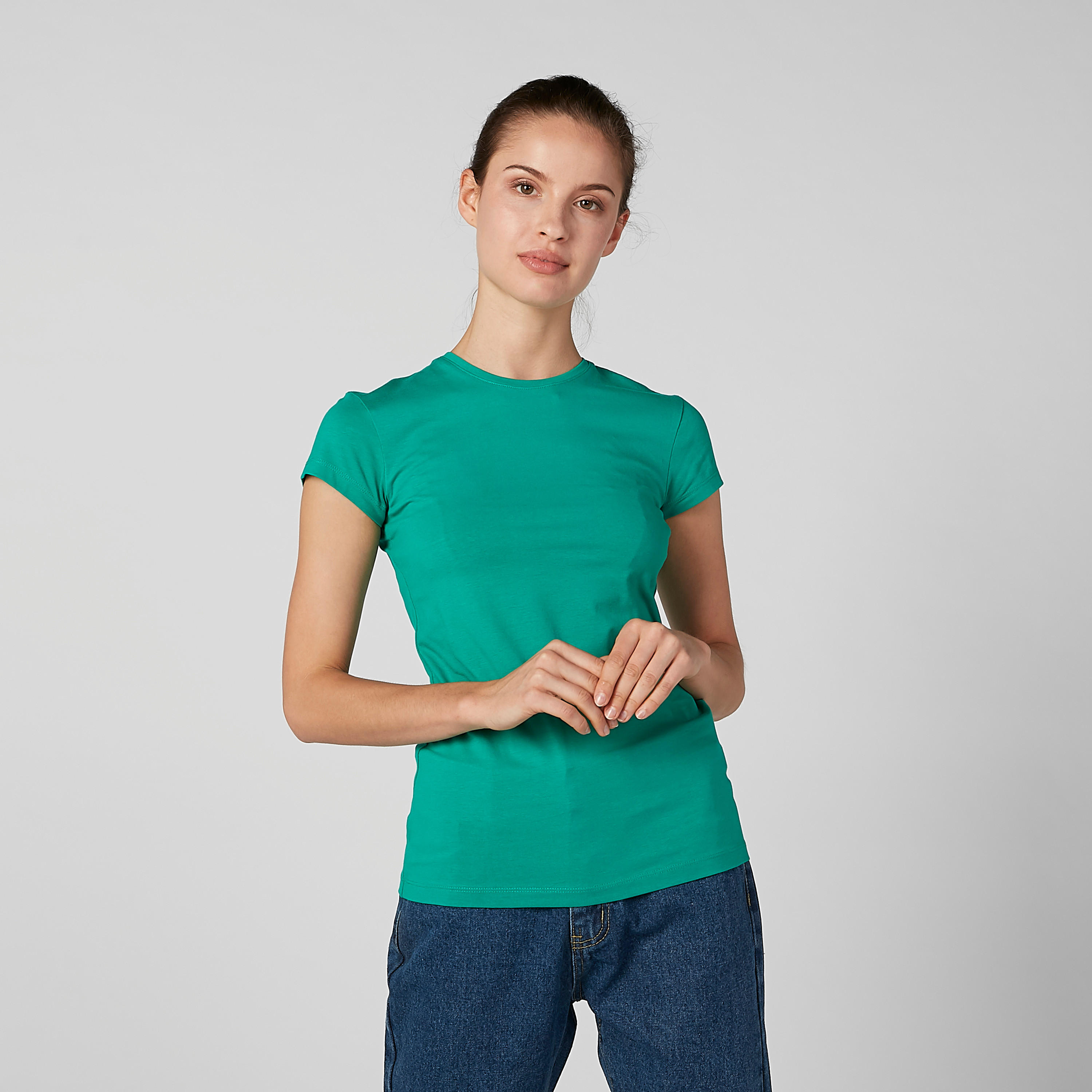 تيشيرت سادة بياقة مستديرة وأكمام كاب-women-clothing-tshirts-image-3