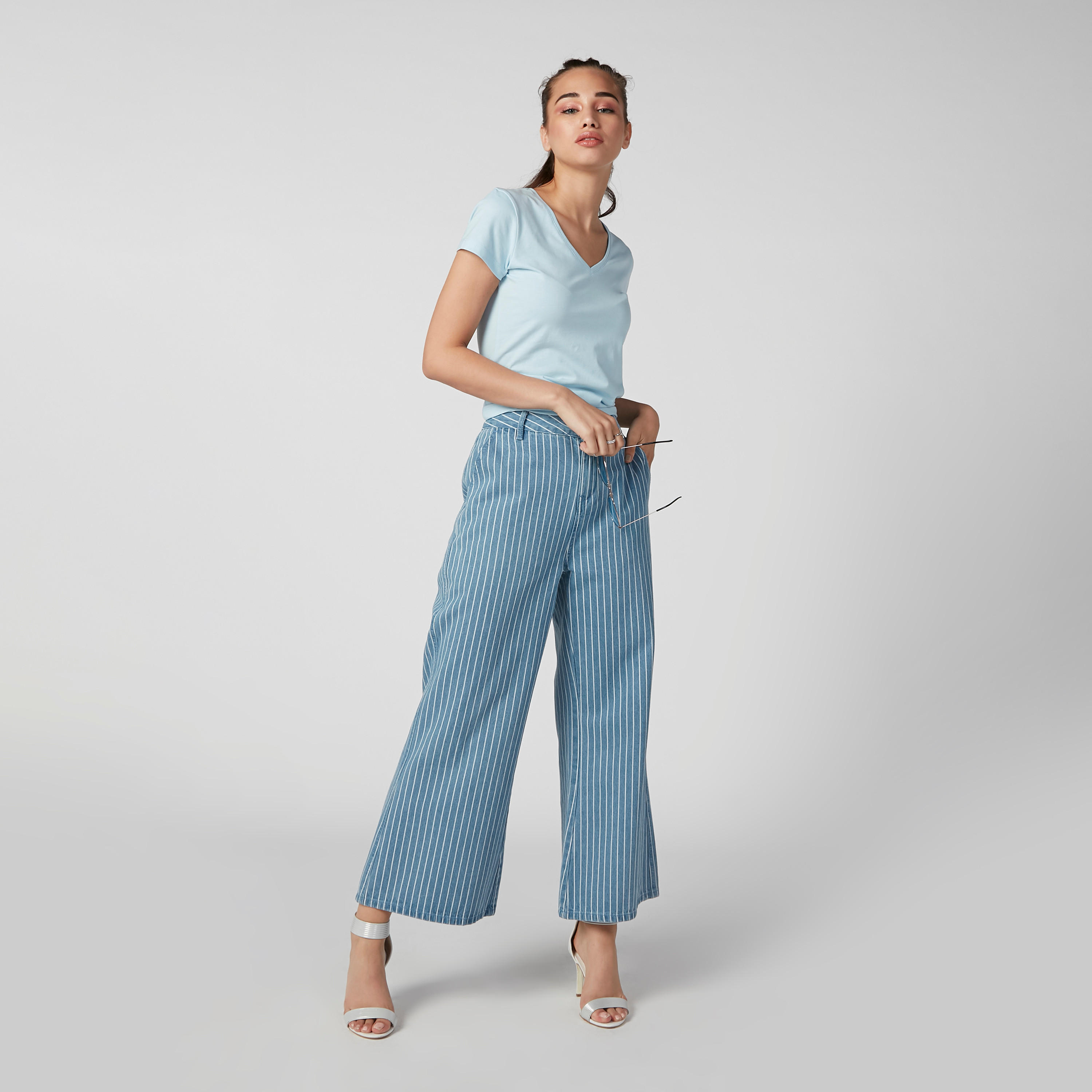 Plain T-shirt with V-neck and Short Sleeves-women-clothing-tshirts-image-1