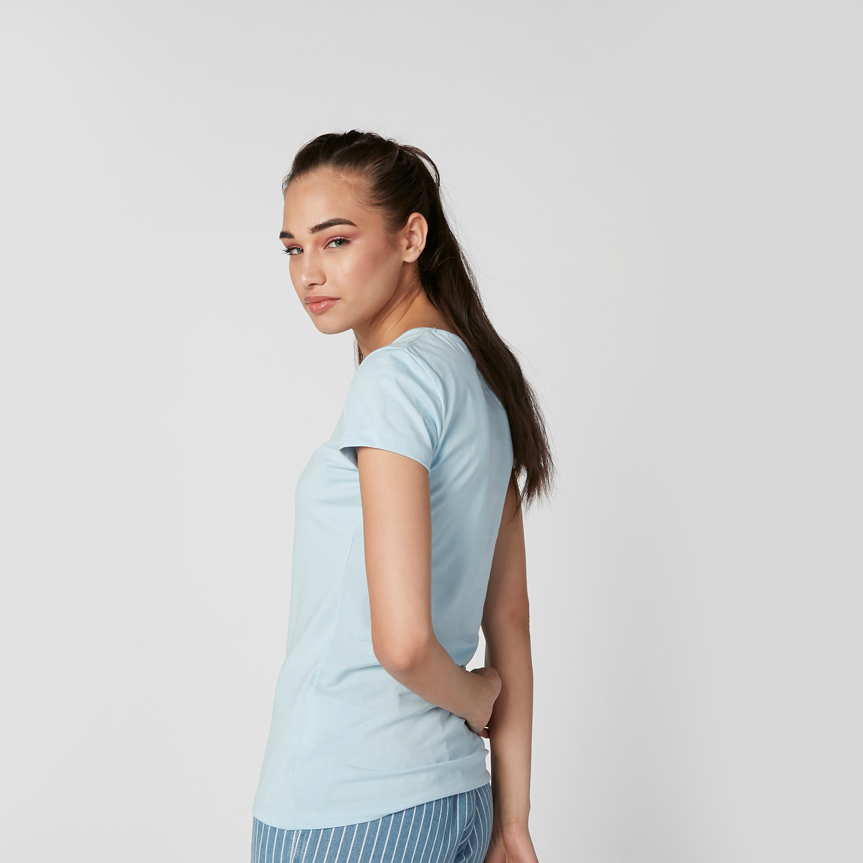 Plain T-shirt with V-neck and Short Sleeves-women-clothing-tshirts-image-4