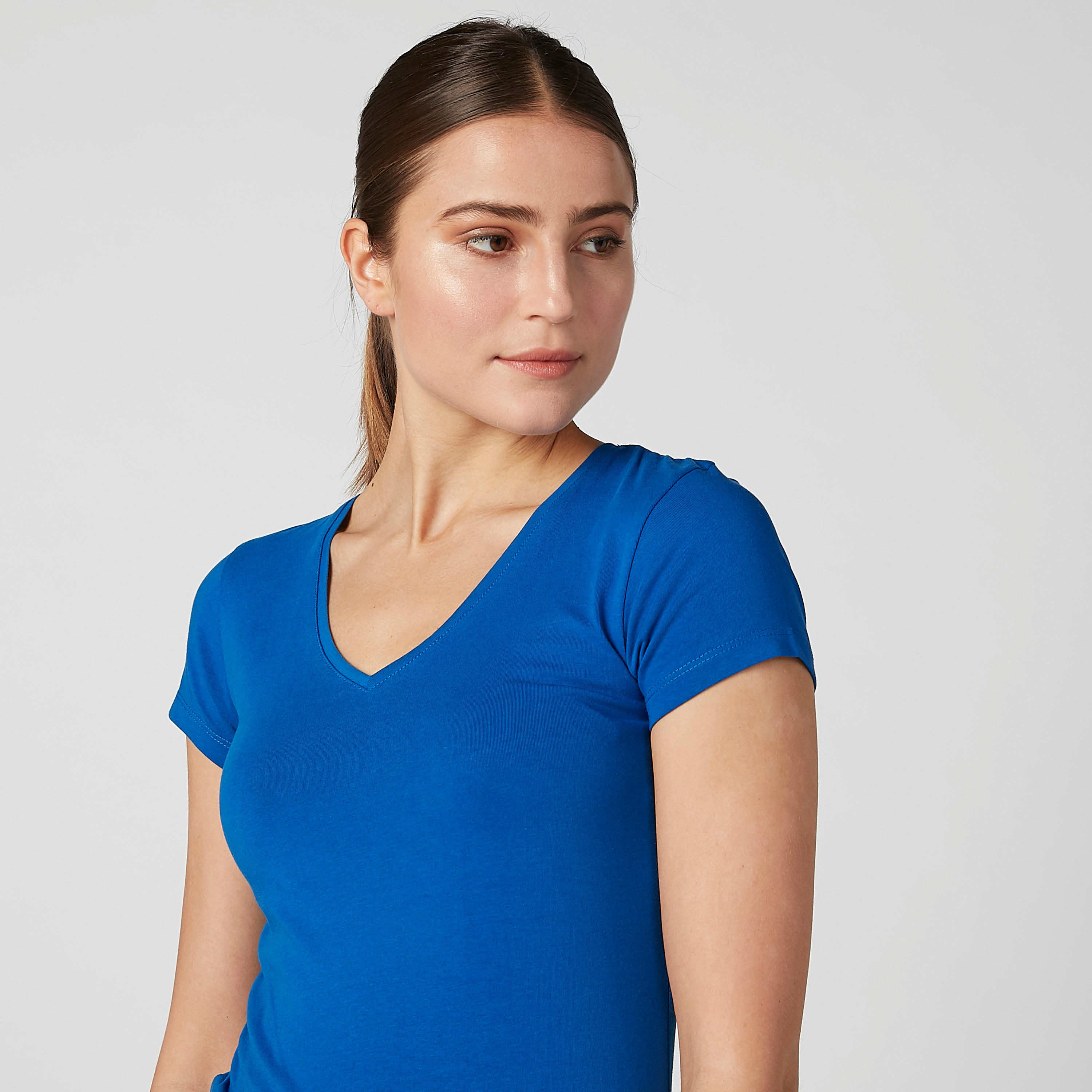 Plain T-shirt with V-neck and Cap Sleeves-women-clothing-tshirts-image-3