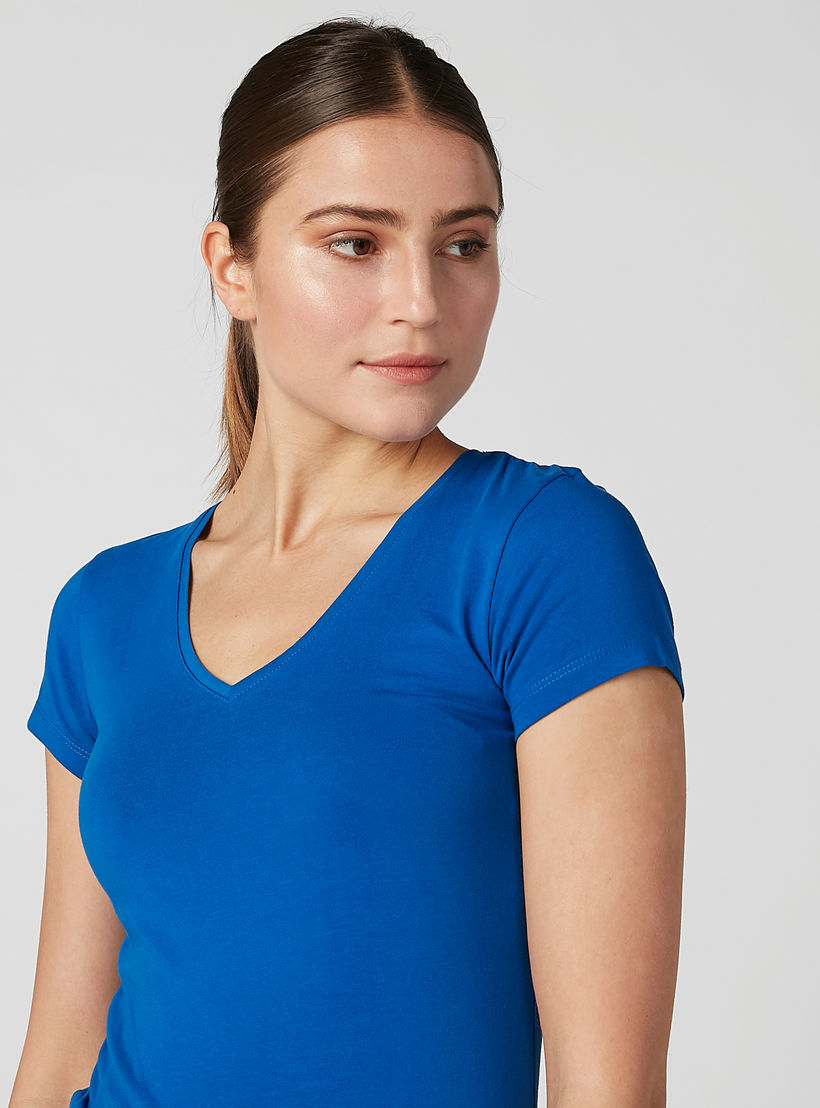 Plain T-shirt with V-neck and Cap Sleeves-women-clothing-tshirts-image-3