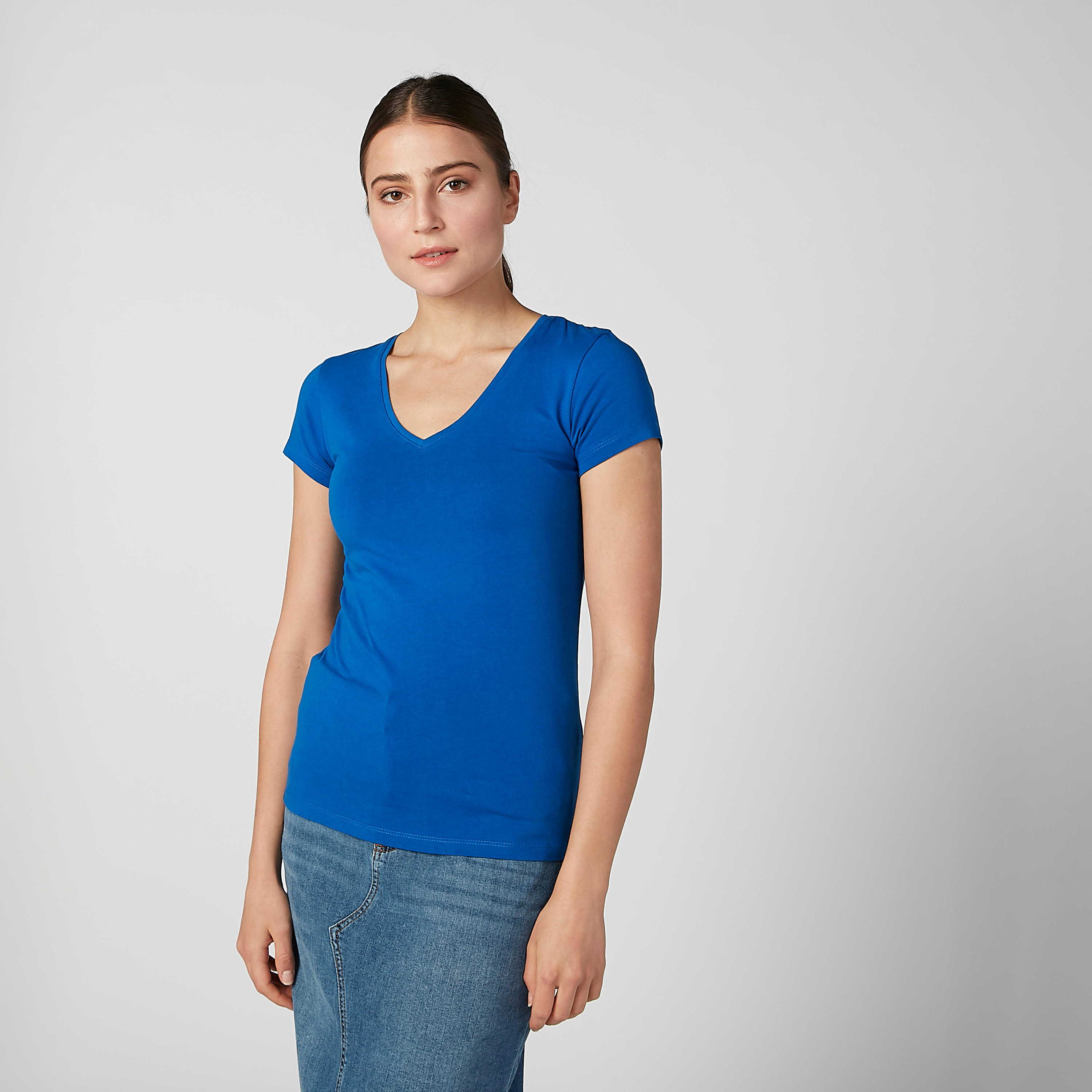 Plain T-shirt with V-neck and Cap Sleeves-women-clothing-tshirts-image-1
