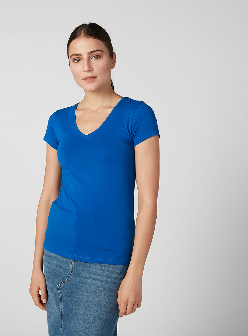 Plain T-shirt with V-neck and Cap Sleeves-women-clothing-tshirts-image-1