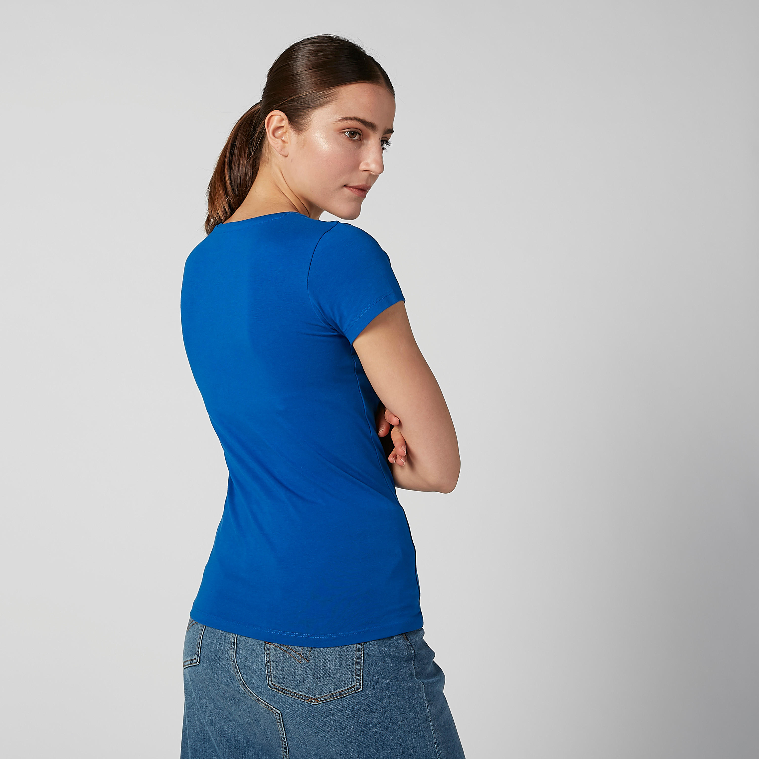 Plain T-shirt with V-neck and Cap Sleeves-women-clothing-tshirts-image-4