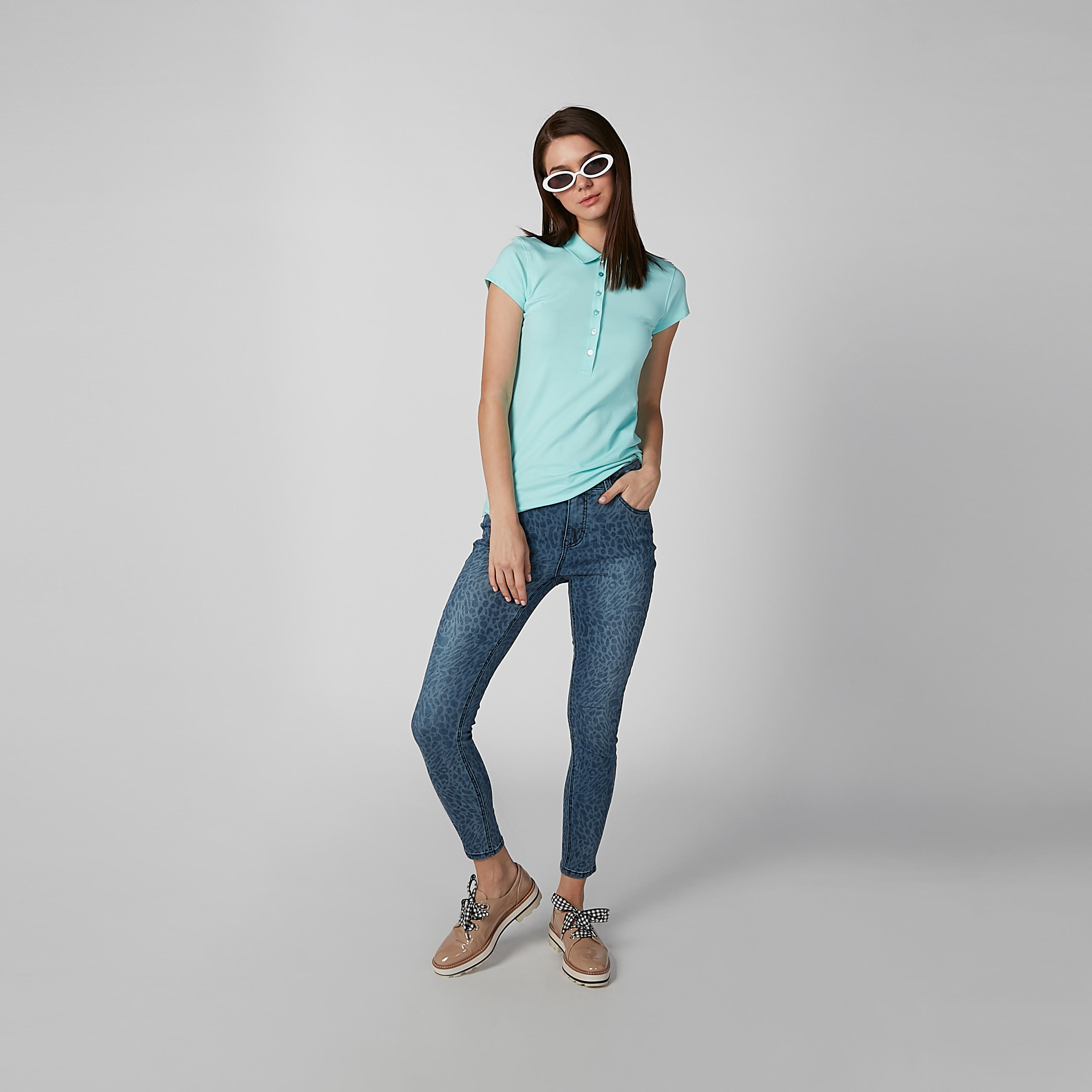 Plain T-shirt with Polo Neck and Cap Sleeves-women-clothing-tshirts-image-2
