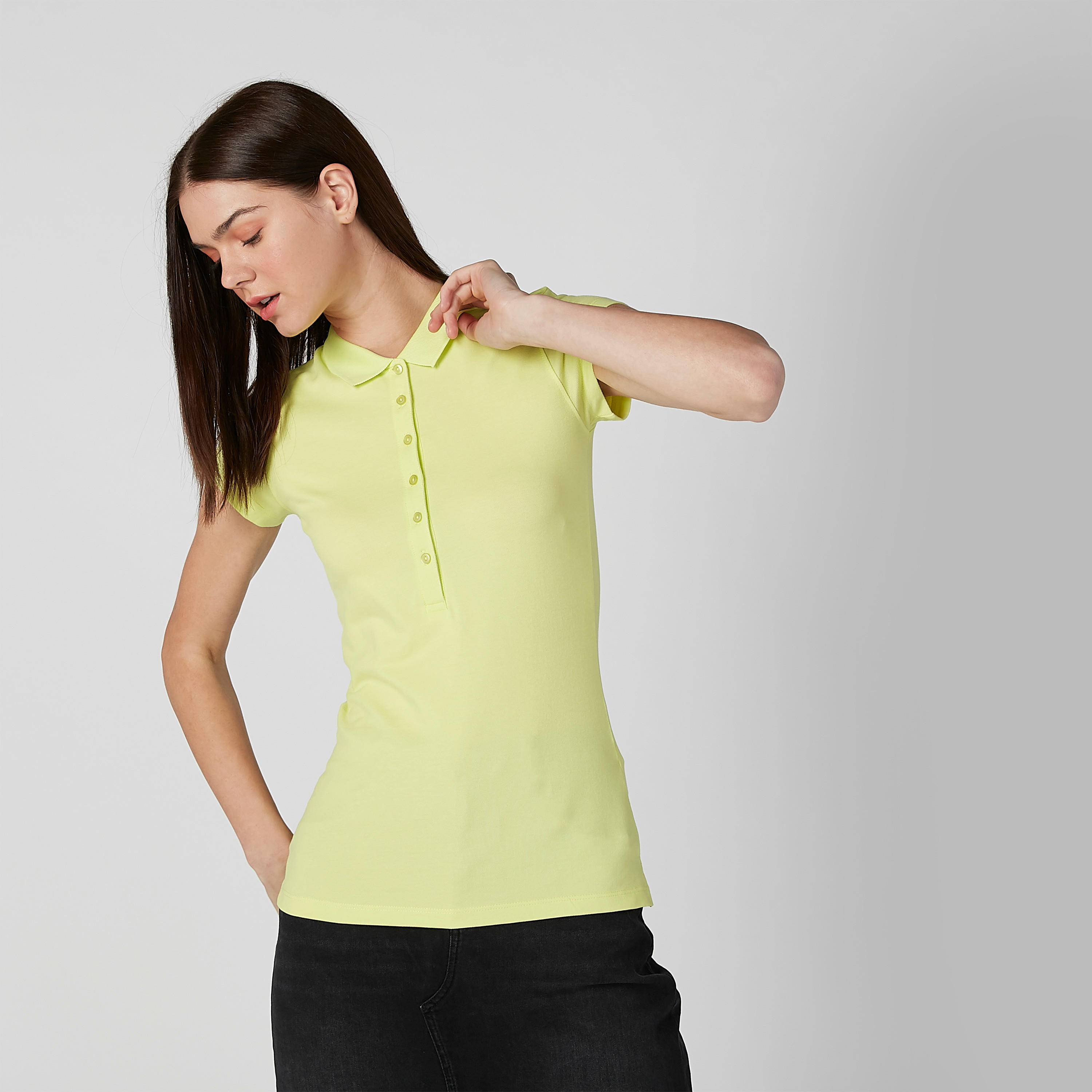 Solid Polo Neck T-shirt with Cap Sleeves-women-clothing-tshirts-image-1