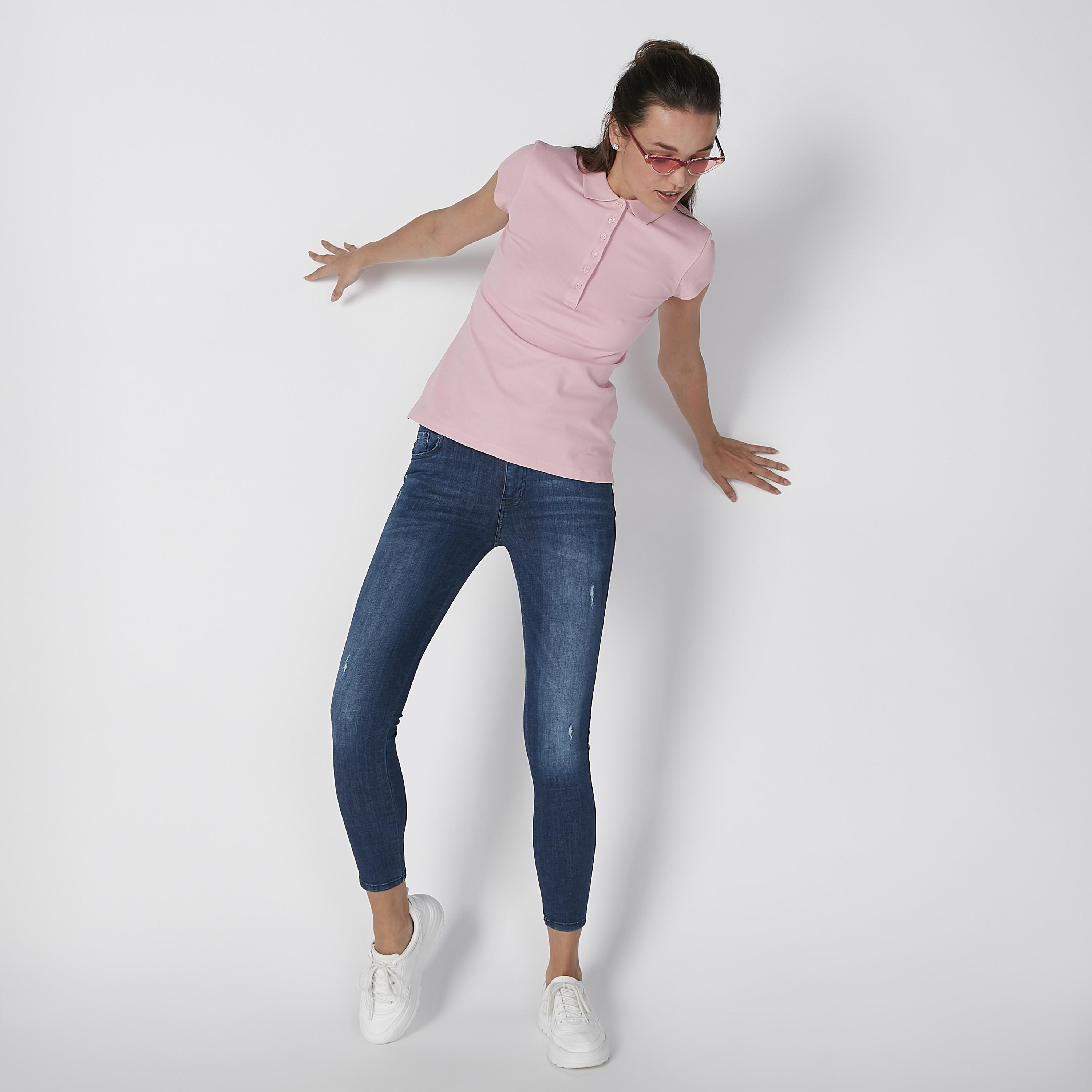 Plain T-shirt with Polo Neck and Cap Sleeves-women-clothing-tshirts-image-1