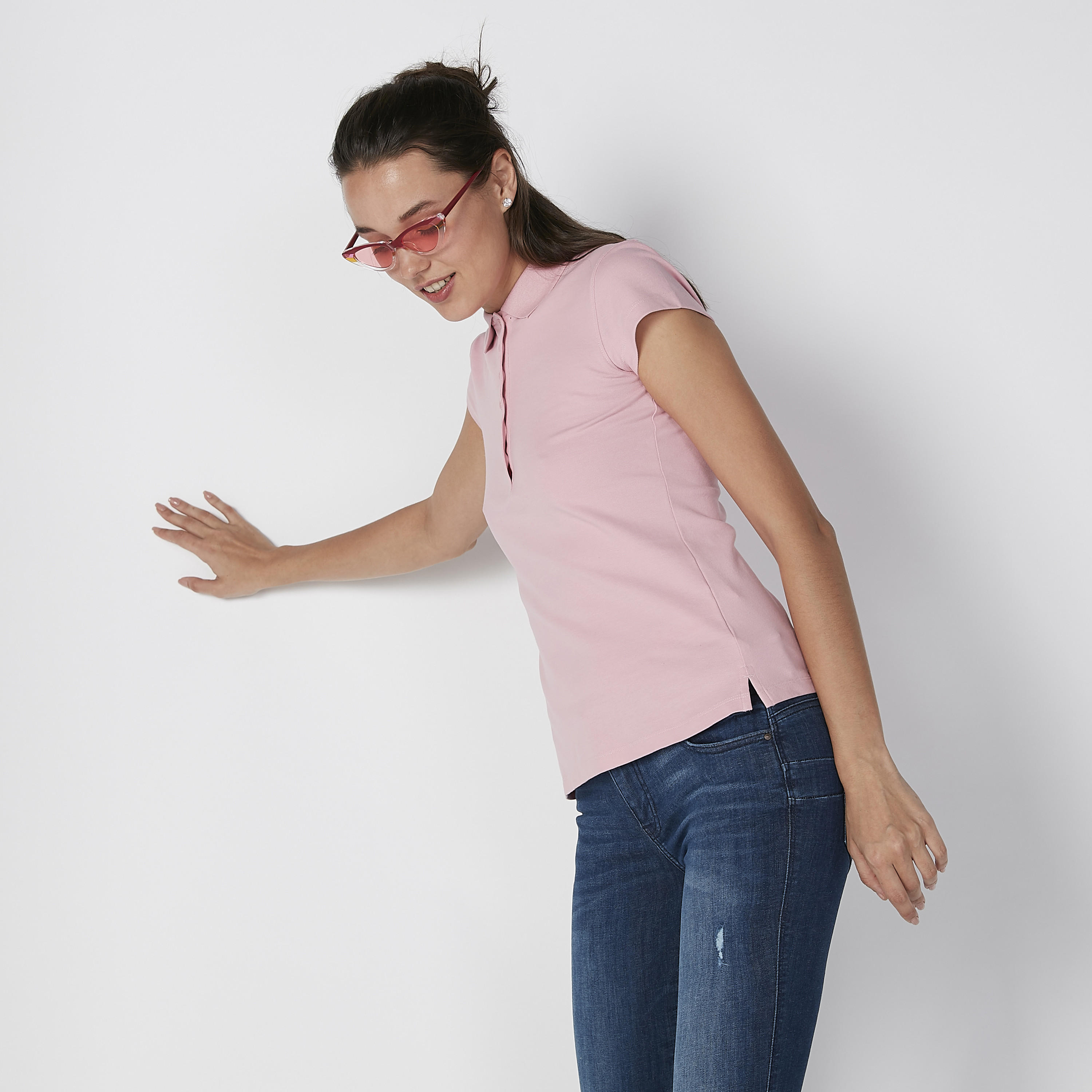 Plain T-shirt with Polo Neck and Cap Sleeves-women-clothing-tshirts-image-3