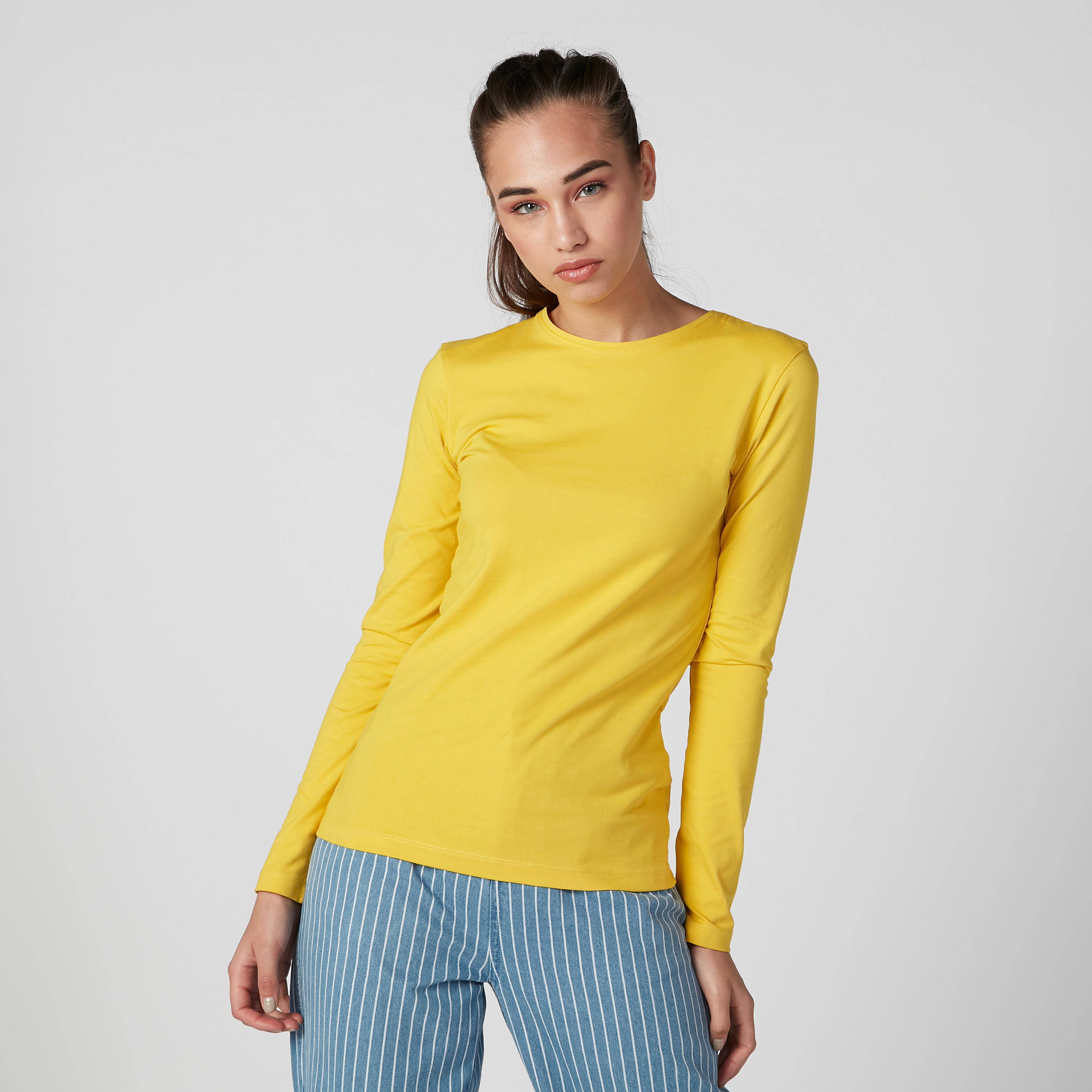 Plain T-shirt with Round Neck and Long Sleeves-women-clothing-tshirts-image-1