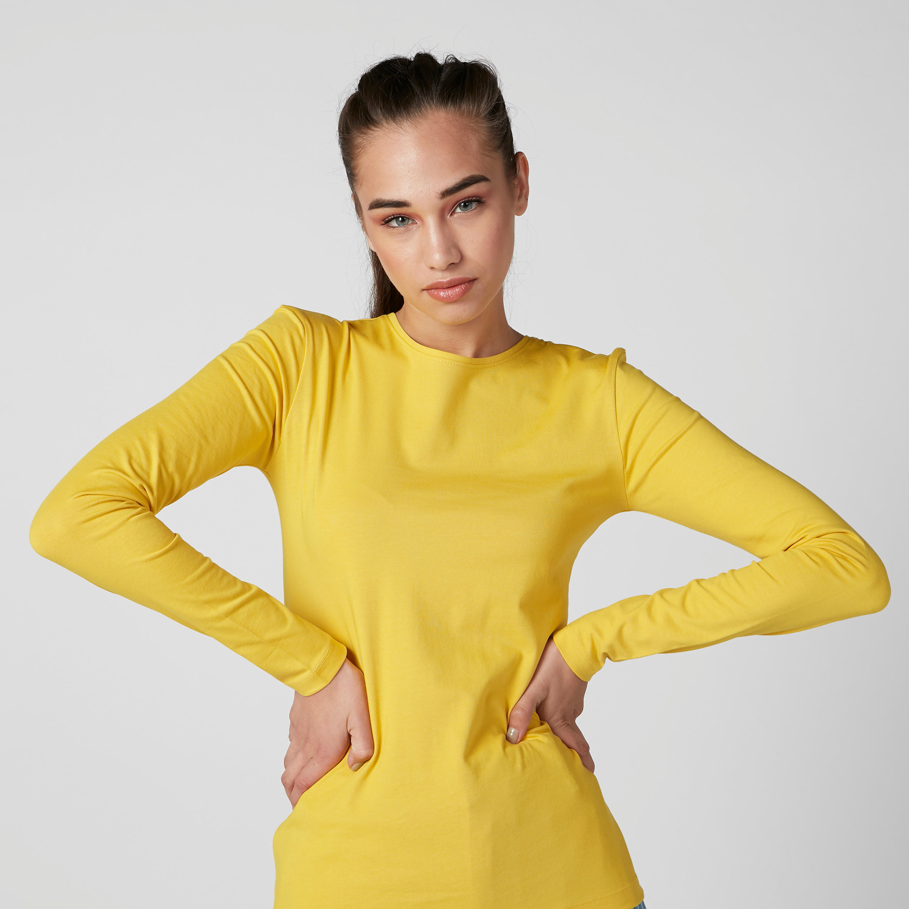 Plain T-shirt with Round Neck and Long Sleeves-women-clothing-tshirts-image-3