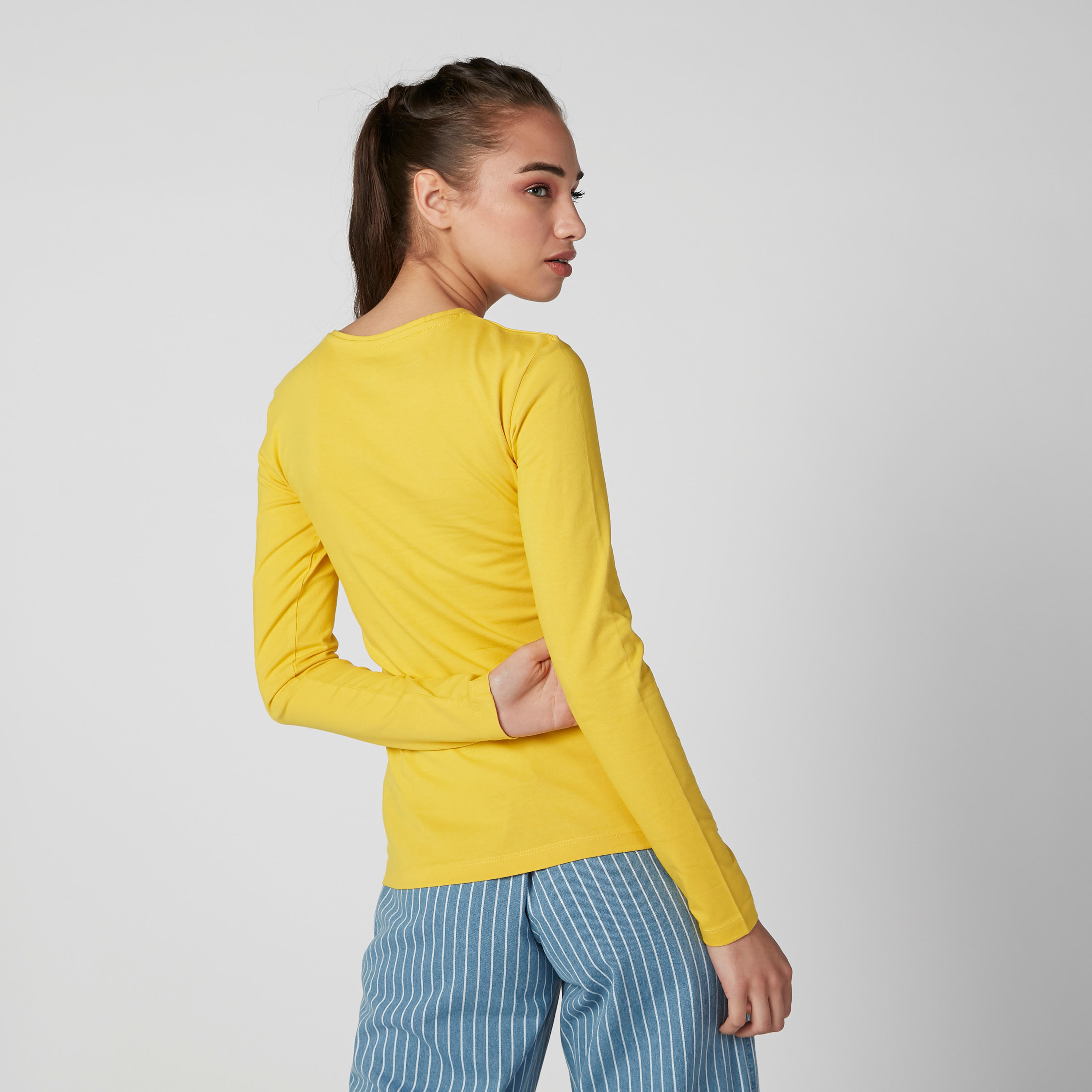 Plain T-shirt with Round Neck and Long Sleeves-women-clothing-tshirts-image-4