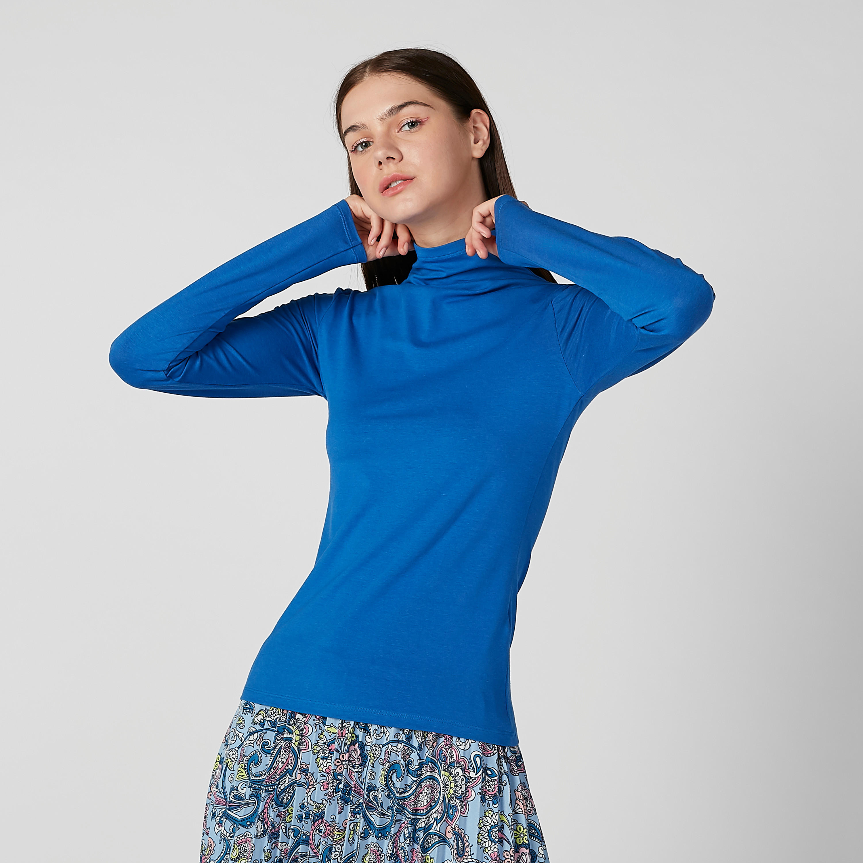 بلوزة سادة بياقة عالية وأكمام طويلة-women-clothing-shirtsandblouses-blouses-image-3