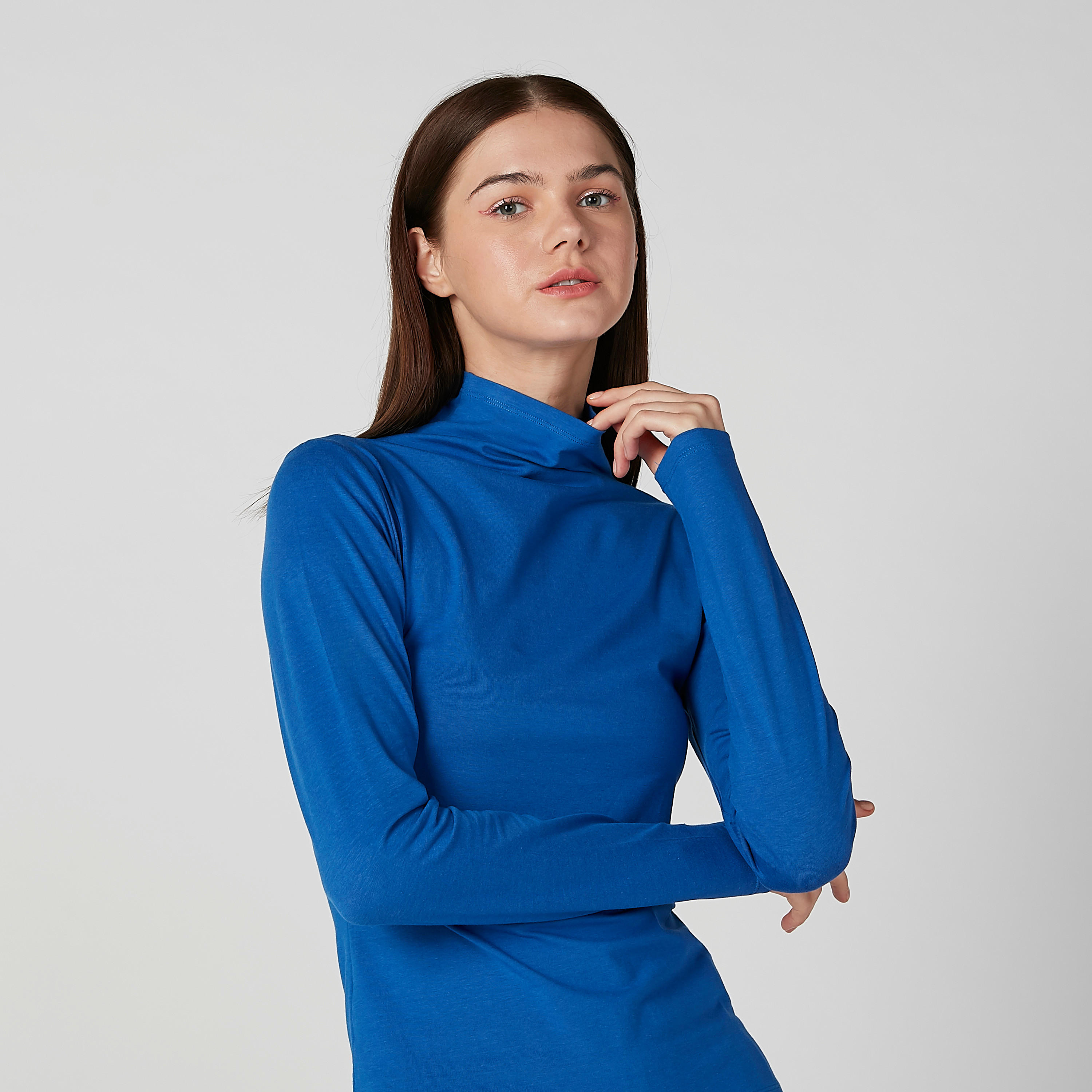 بلوزة سادة بياقة عالية وأكمام طويلة-women-clothing-shirtsandblouses-blouses-image-2