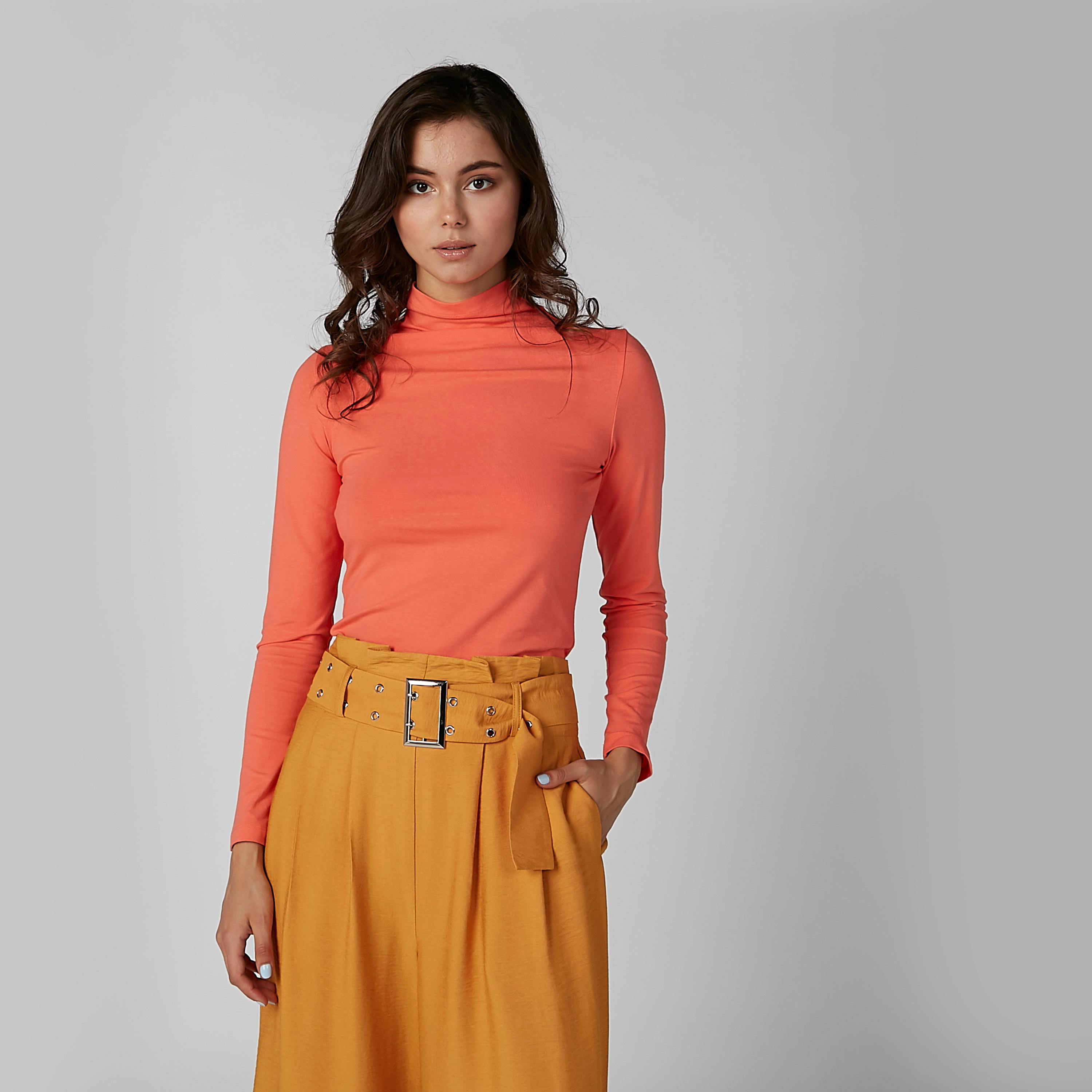 Plain Top with High Neck and Long Sleeves-women-clothing-shirtsandblouses-blouses-image-1
