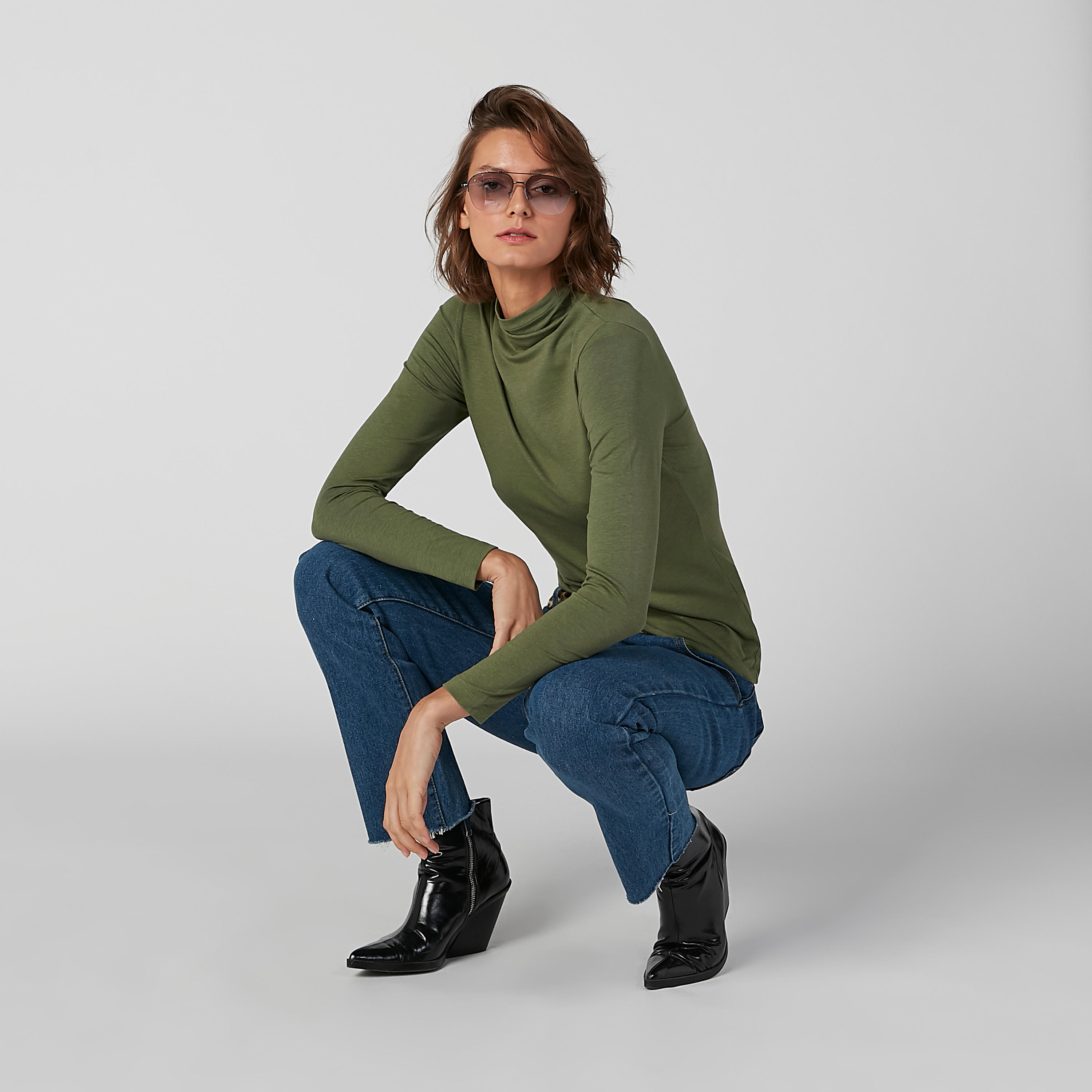 Solid Top with High Neck and Long Sleeves-women-clothing-shirtsandblouses-blouses-image-1