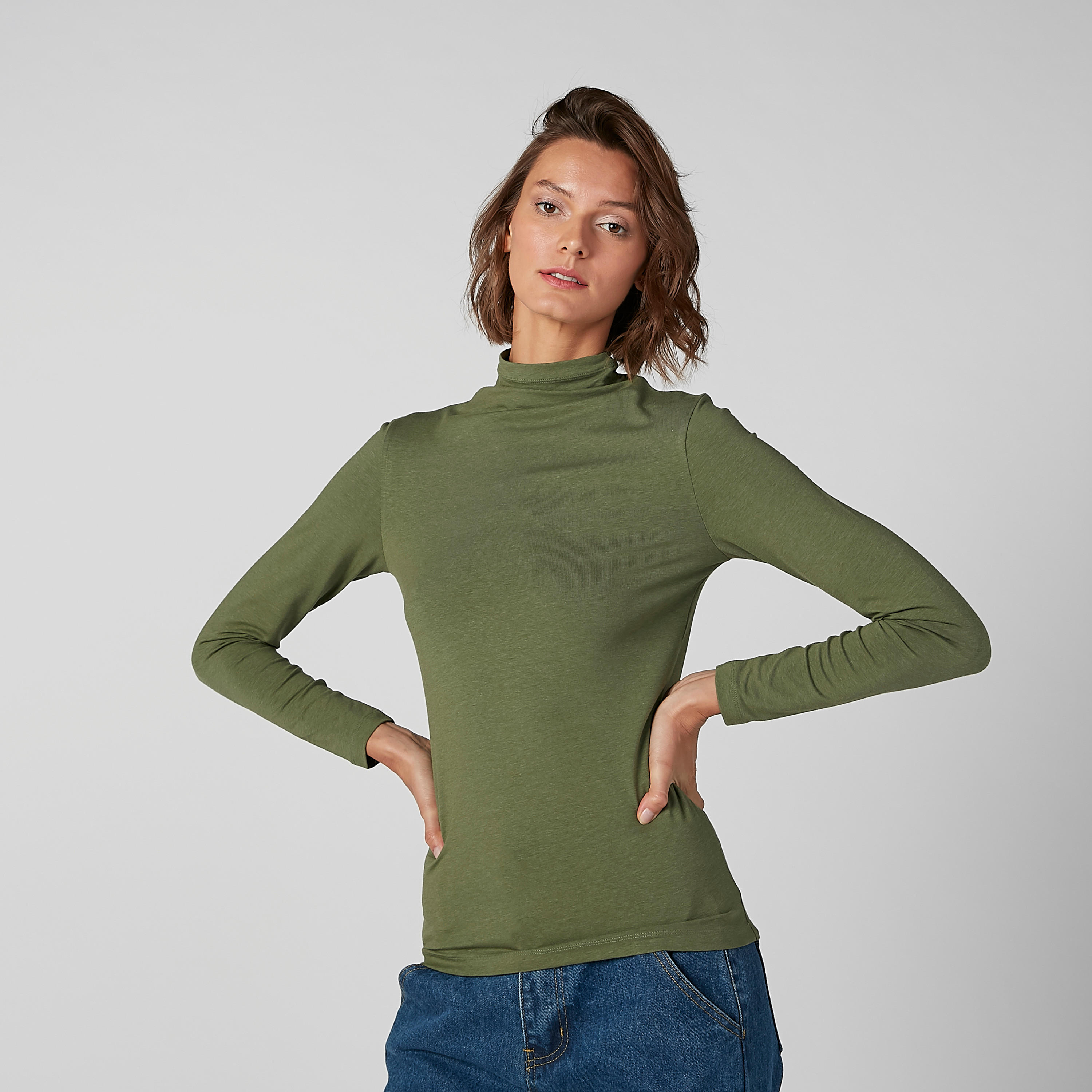 Solid Top with High Neck and Long Sleeves-women-clothing-shirtsandblouses-blouses-image-3