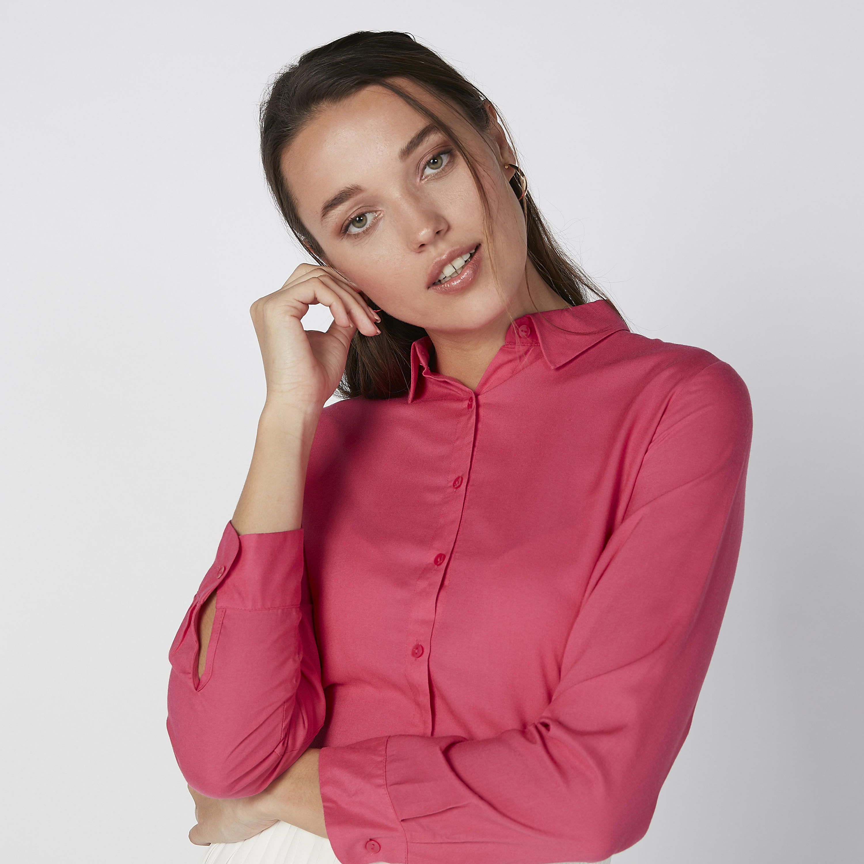 Plain Shirt with Long Sleeves and Complete Placket-women-clothing-shirtsandblouses-shirts-image-1
