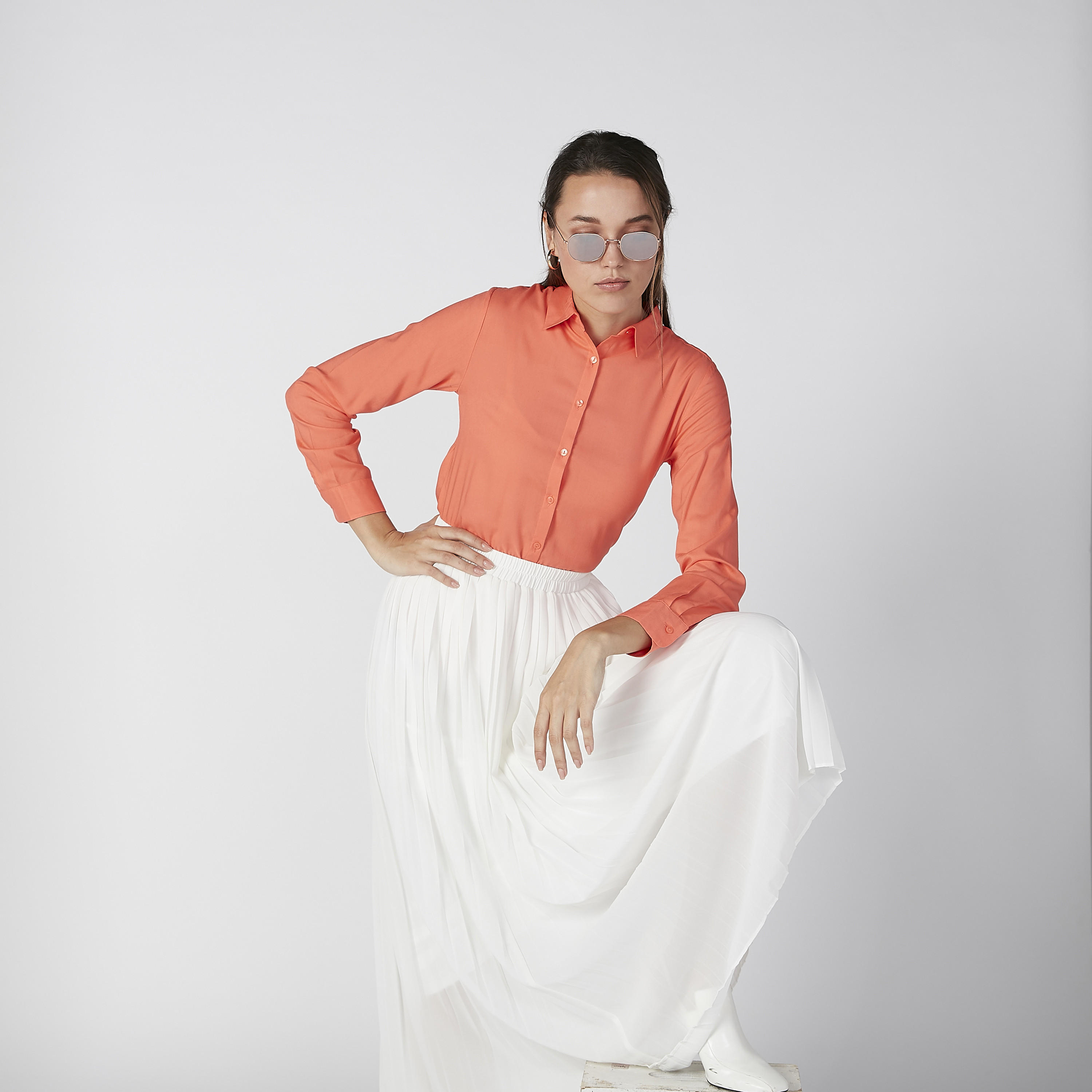 Plain Shirt with Long Sleeves and Spread Collar-women-clothing-shirtsandblouses-shirts-image-1