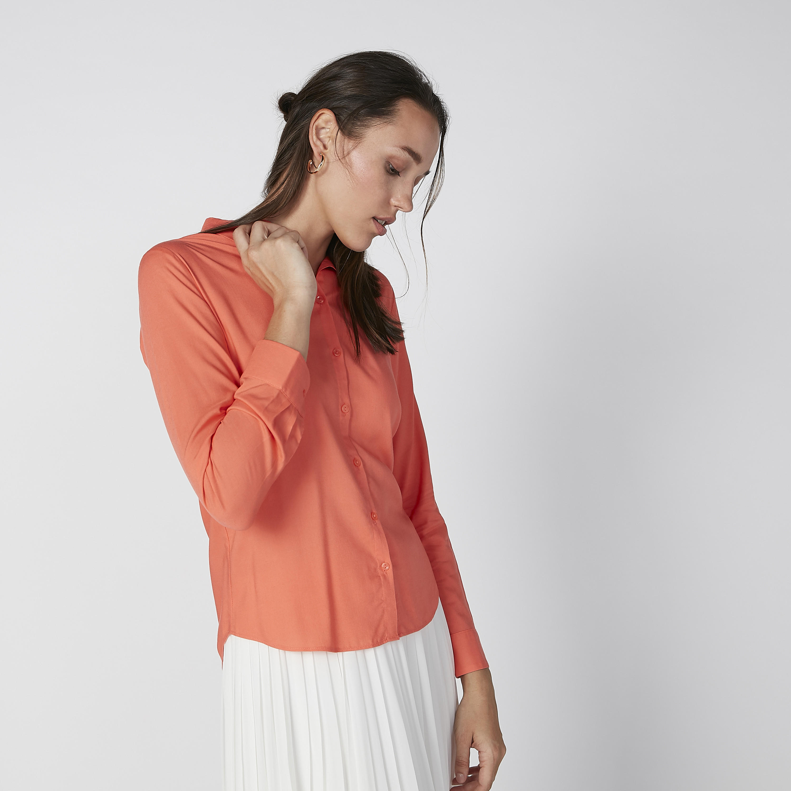 Plain Shirt with Long Sleeves and Spread Collar-women-clothing-shirtsandblouses-shirts-image-3