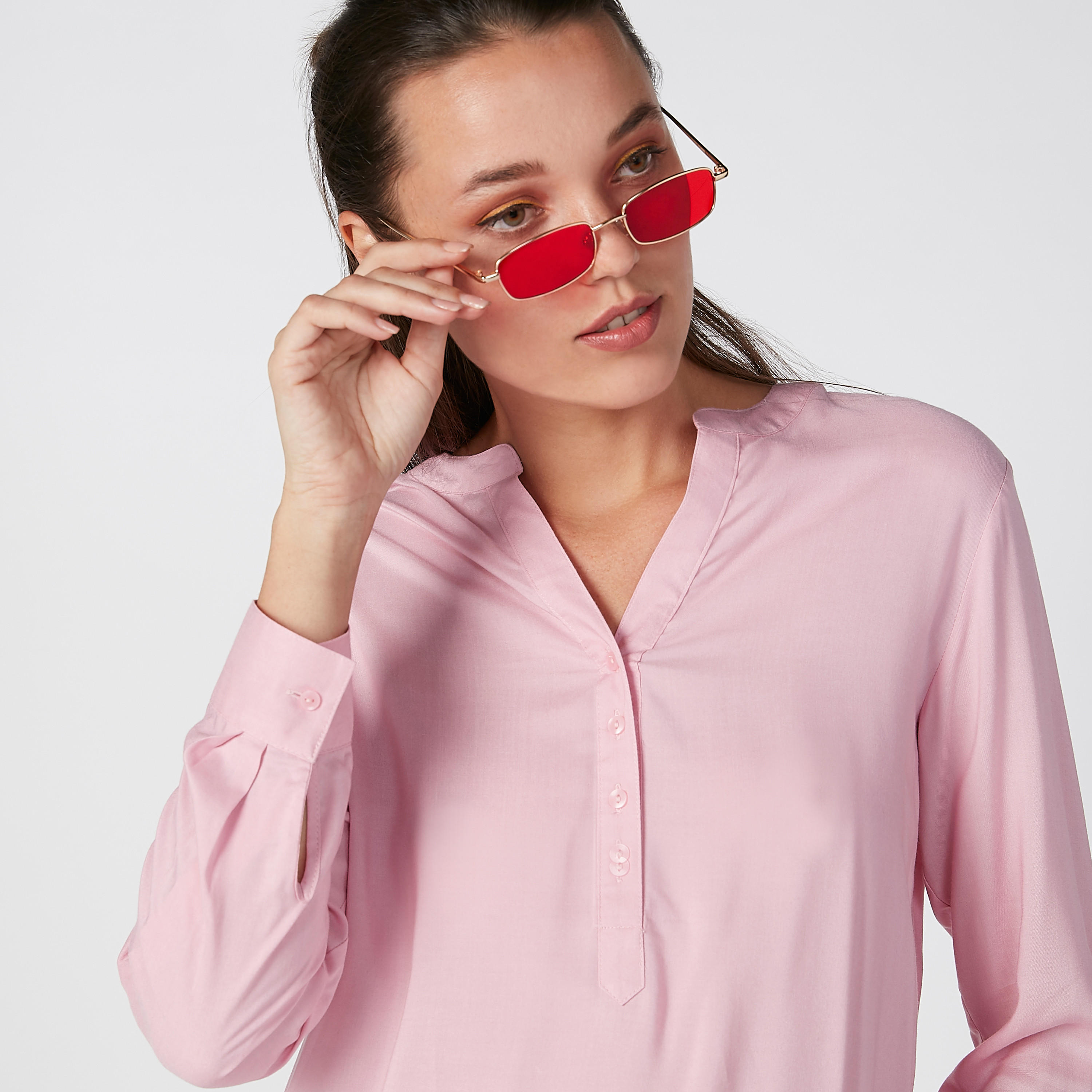 قميص سادة طويل بياقة V وأكمام طويلة-women-clothing-shirtsandblouses-shirts-image-5