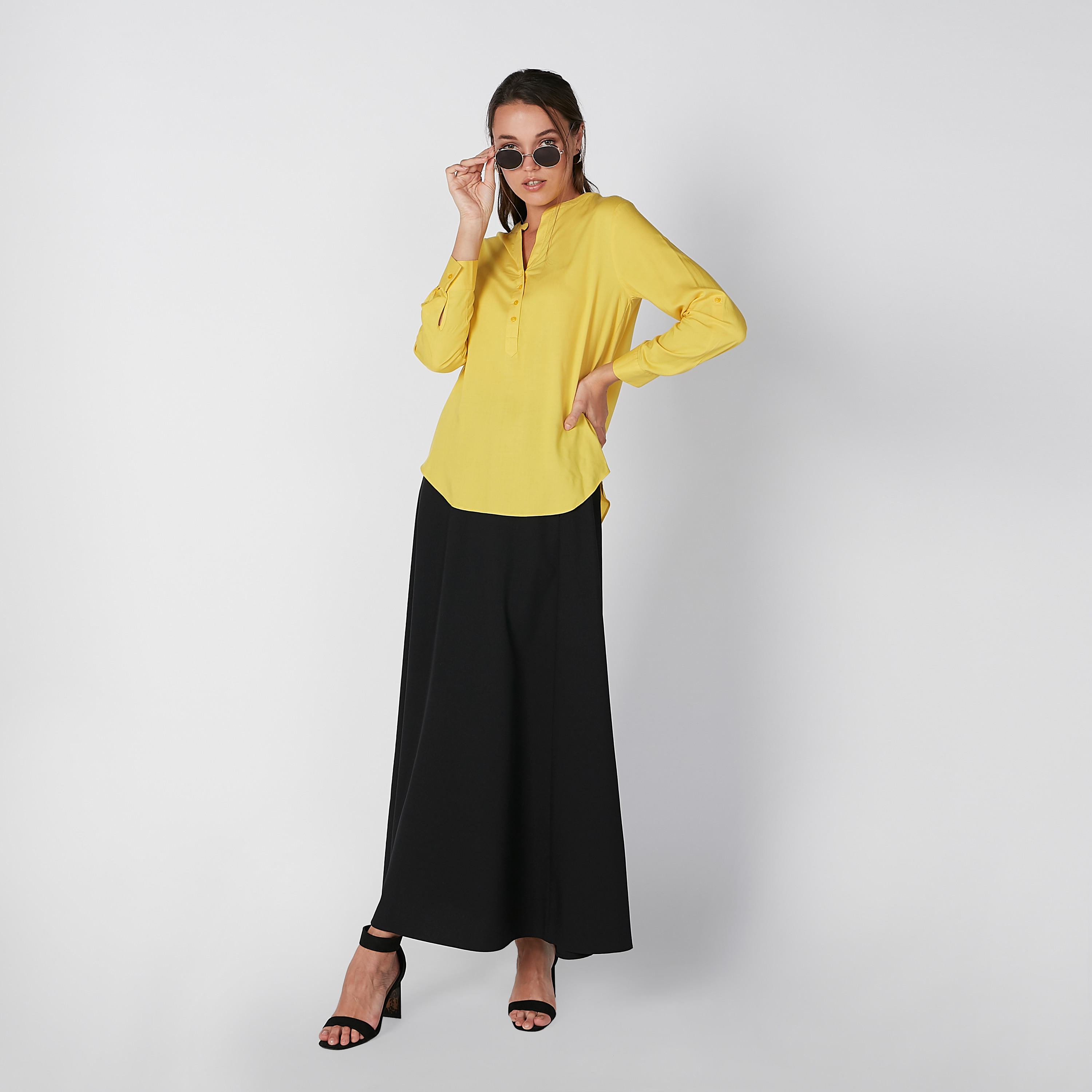 Plain Top with Half Placket and Long Sleeves-women-clothing-shirtsandblouses-blouses-image-1