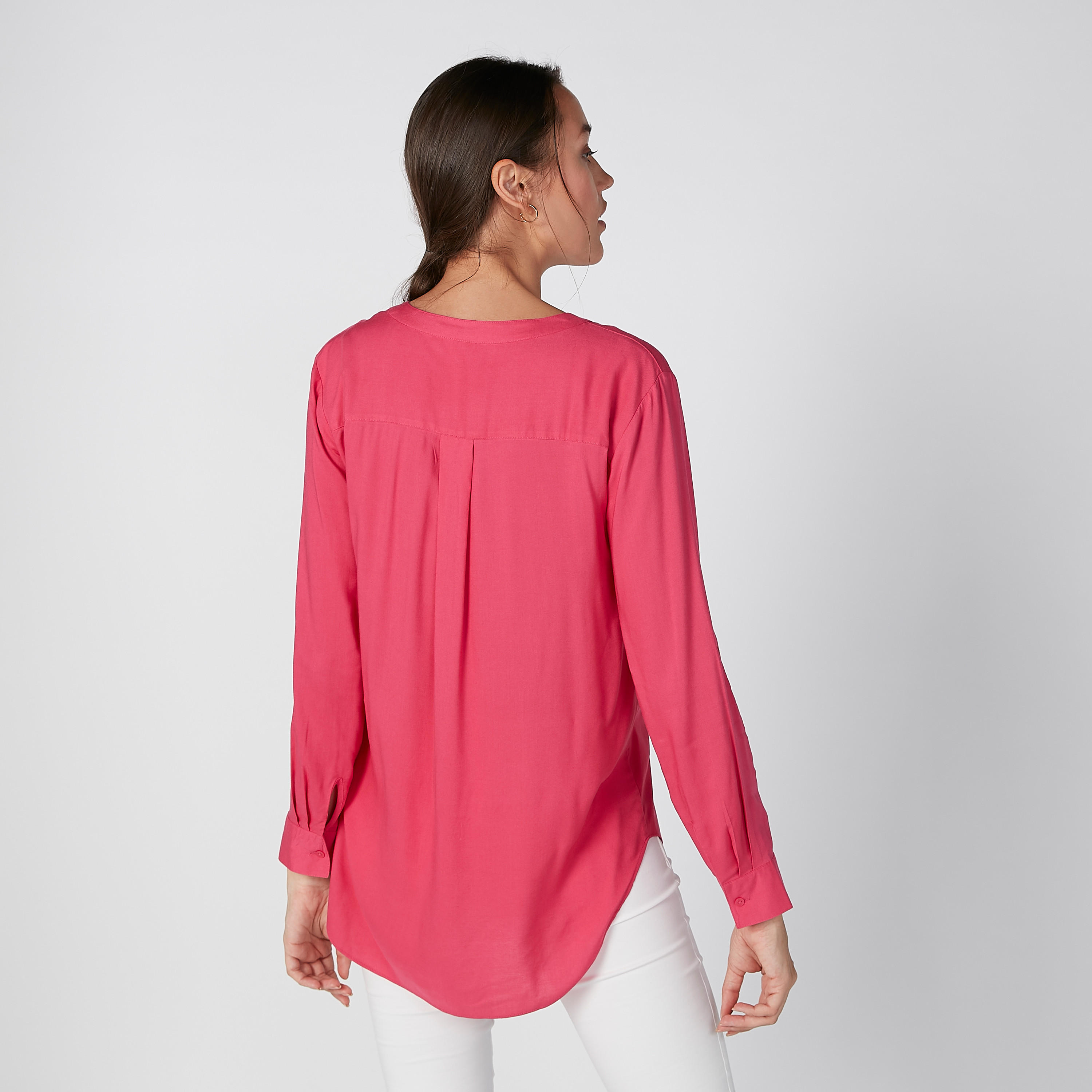 Plain Top with Half Placket and Long Sleeves-women-clothing-shirtsandblouses-blouses-image-2