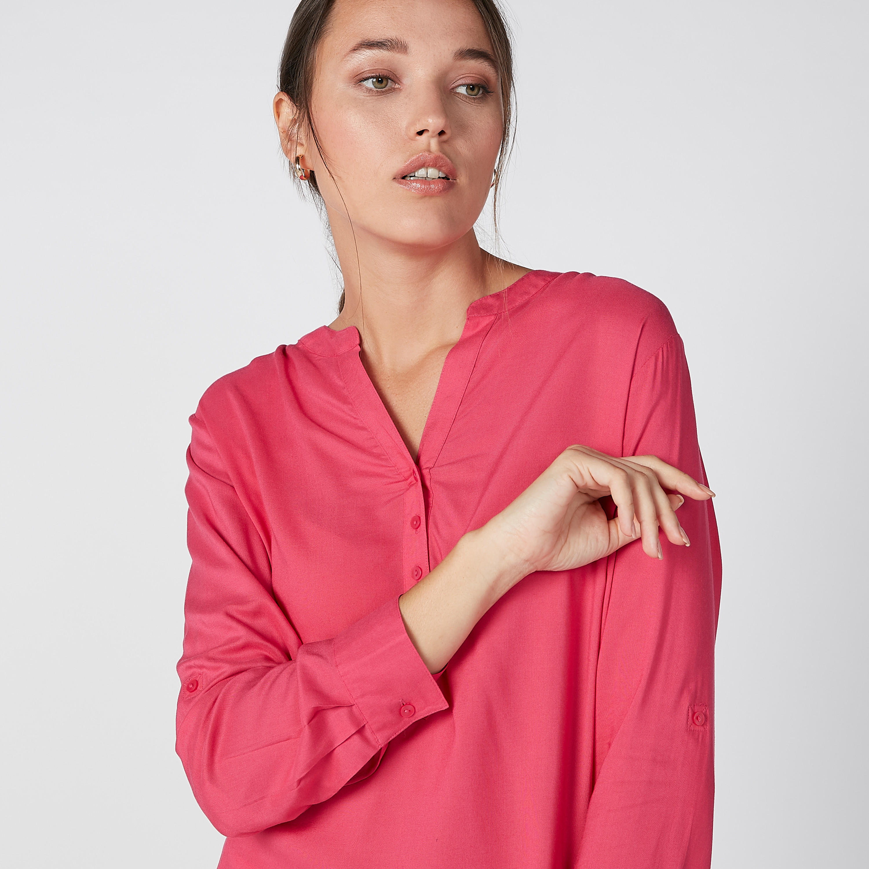 Plain Top with Half Placket and Long Sleeves-women-clothing-shirtsandblouses-blouses-image-4