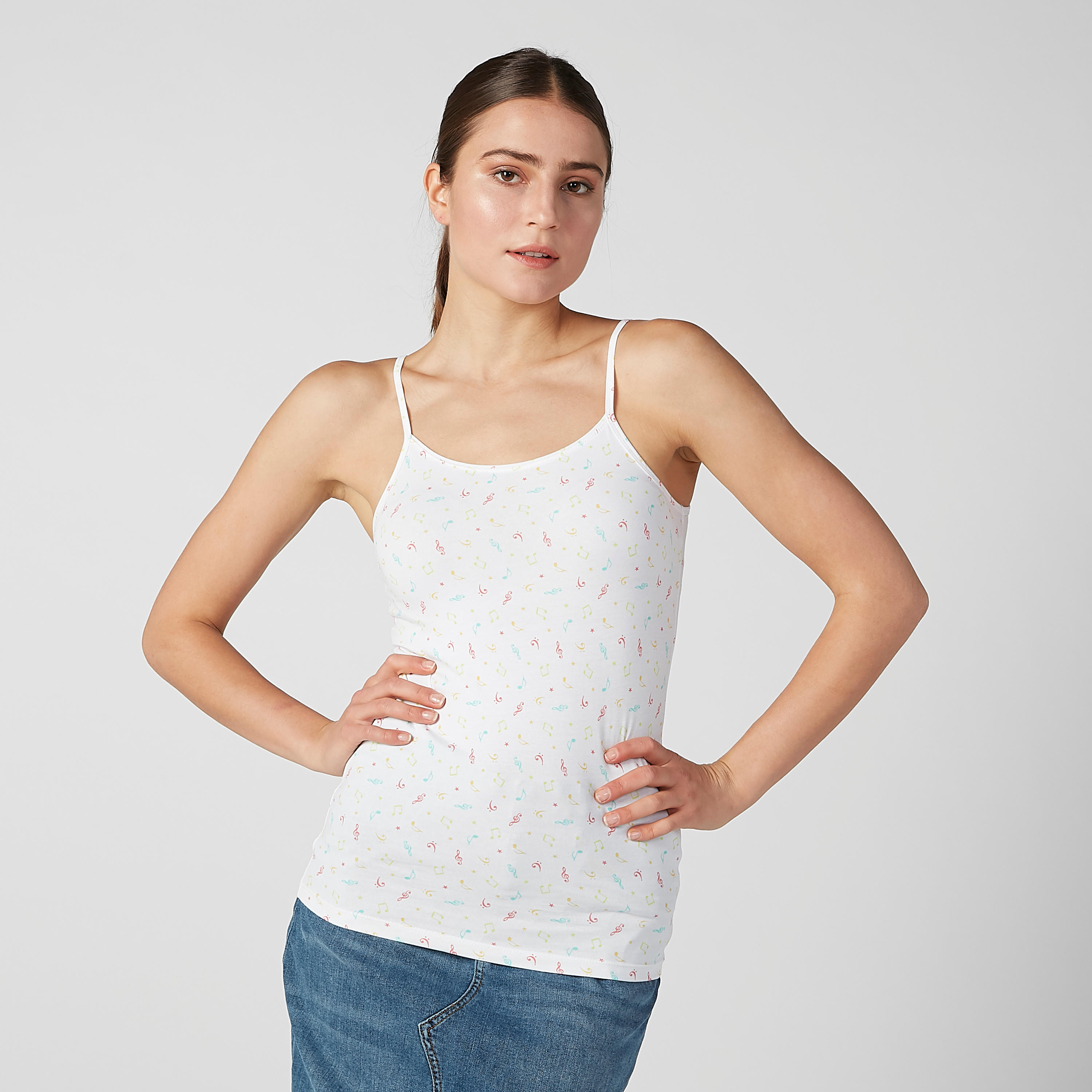 بلوزة كامي بياقة عميقة وحمّالات رفيعة وطبعات-women-clothing-tshirts-image-3