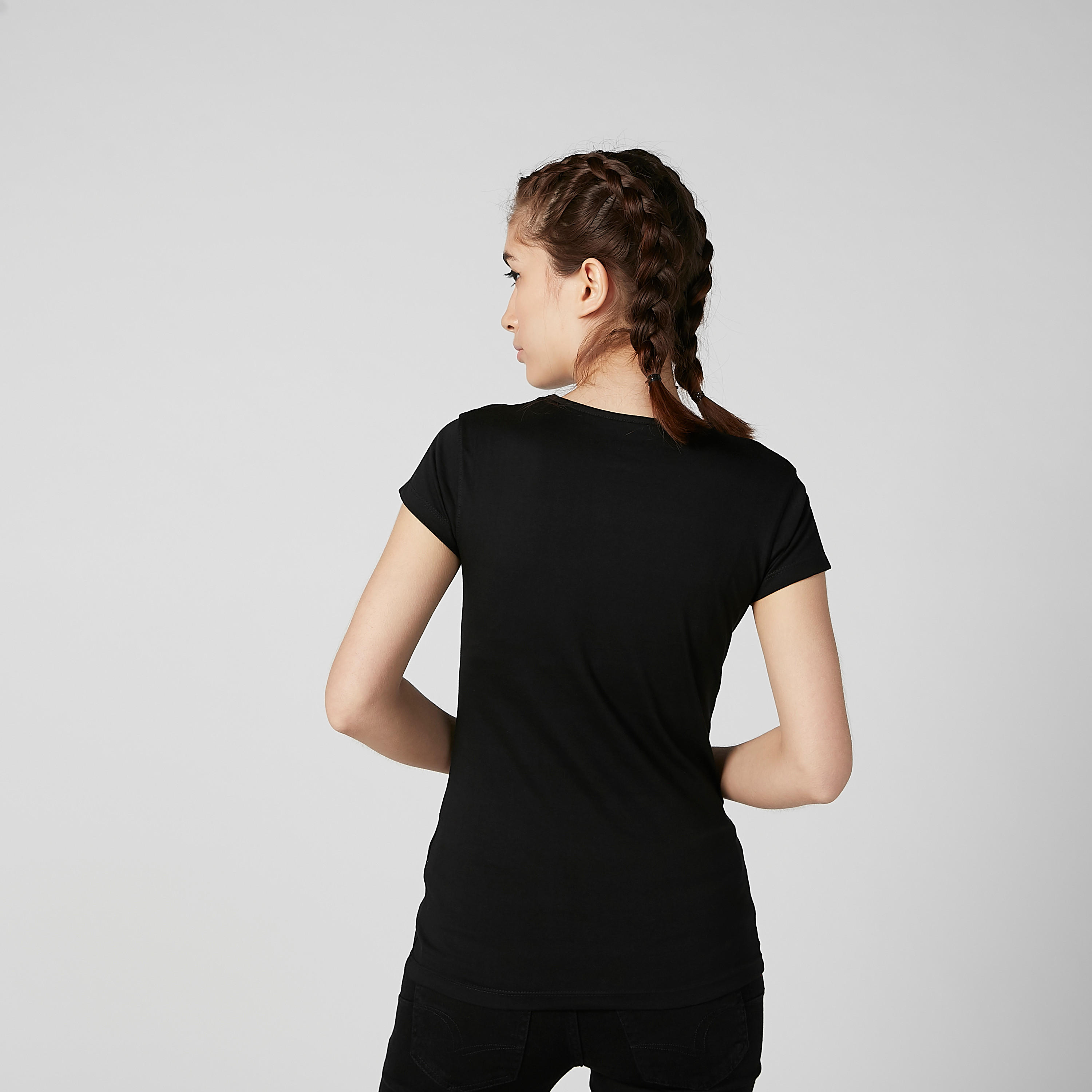 Slim Fit Printed T-shirt with Round Neck and Cap Sleeves-women-clothing-tshirts-image-3