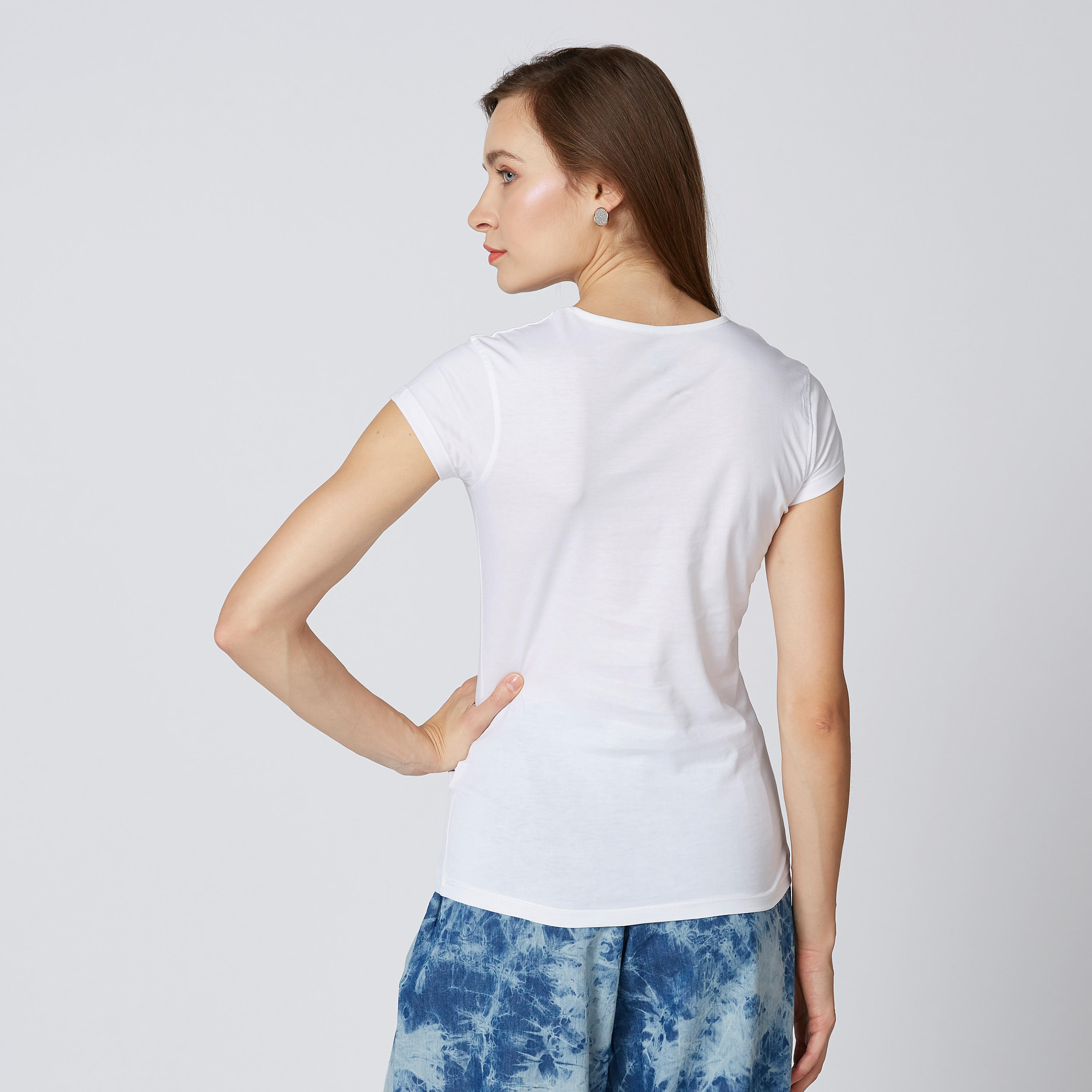 Slim Fit Printed T-shirt with Round Neck and Cap Sleeves-women-clothing-tshirts-image-2