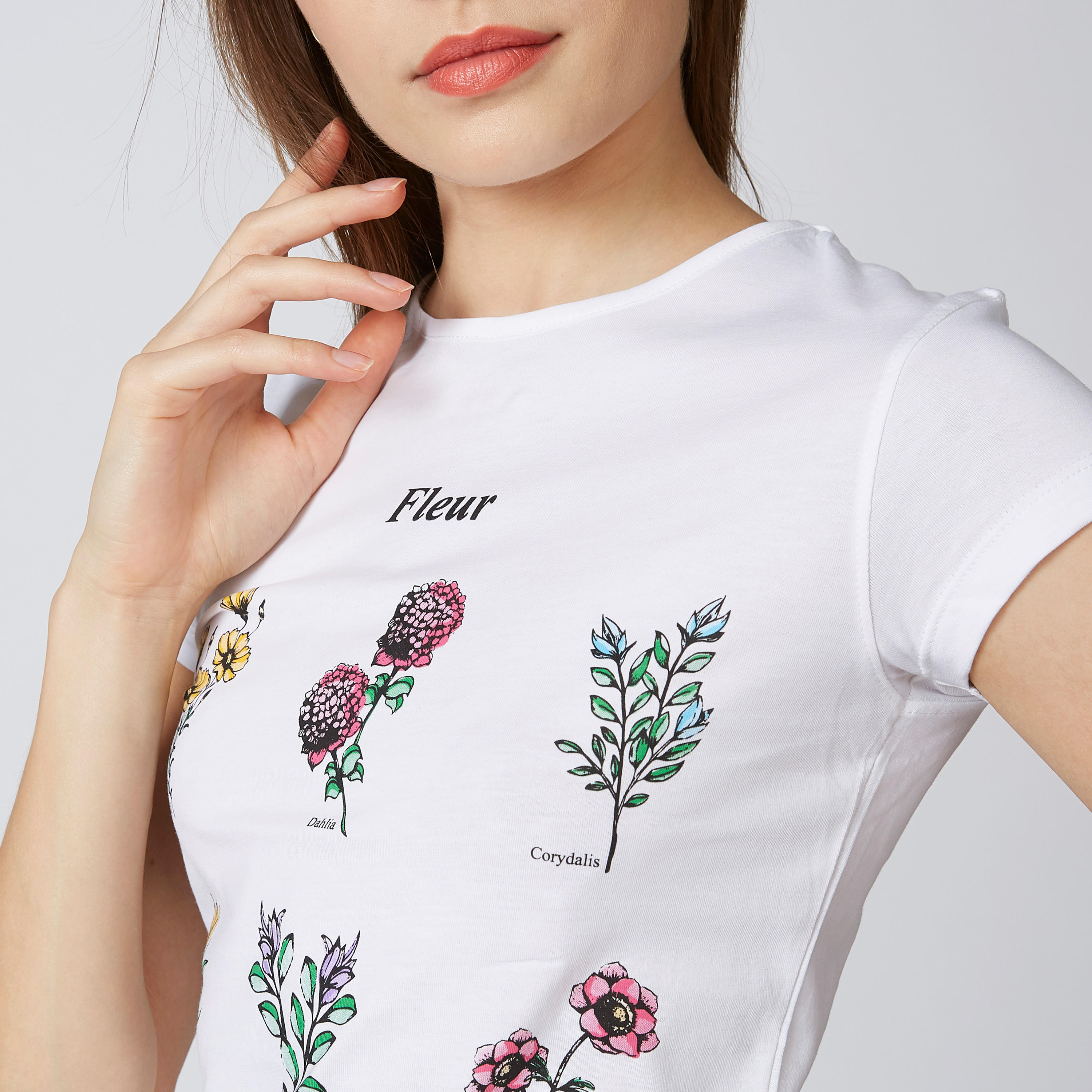 Slim Fit Printed T-shirt with Round Neck and Cap Sleeves-women-clothing-tshirts-image-3
