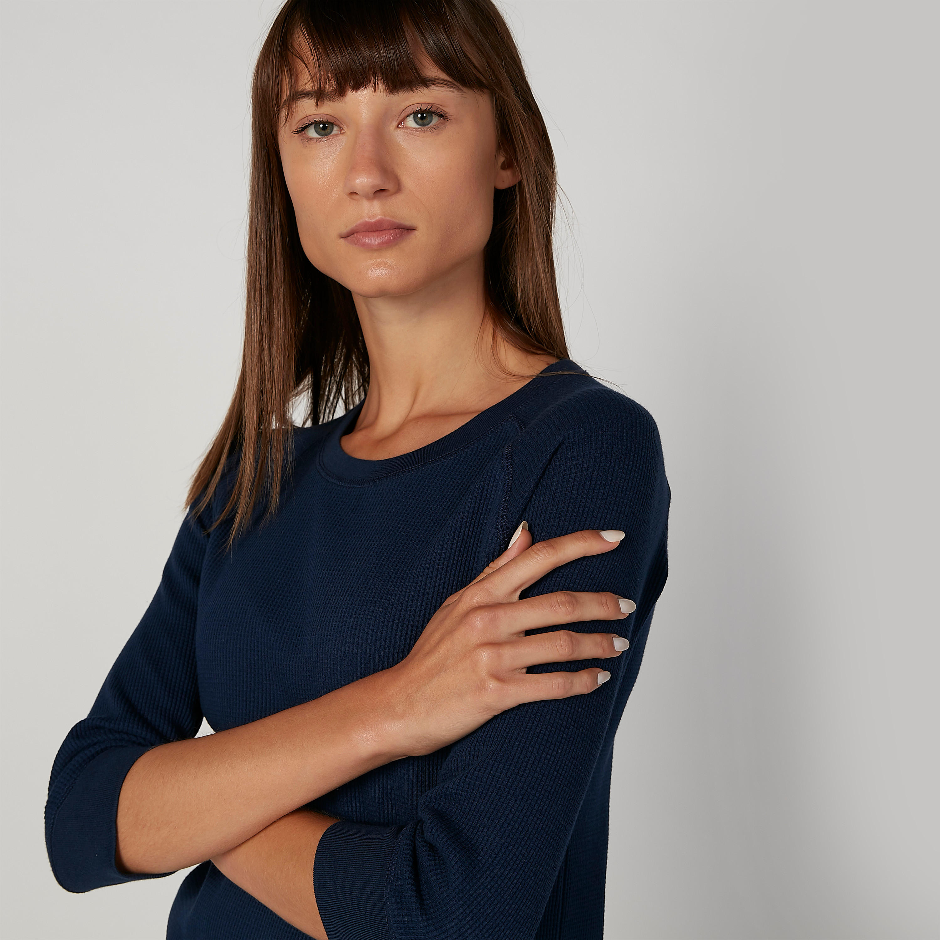 تونيك بارز الملمس بياقة مستديرة وأكمام 3/4-women-clothing-shirtsandblouses-blouses-image-1