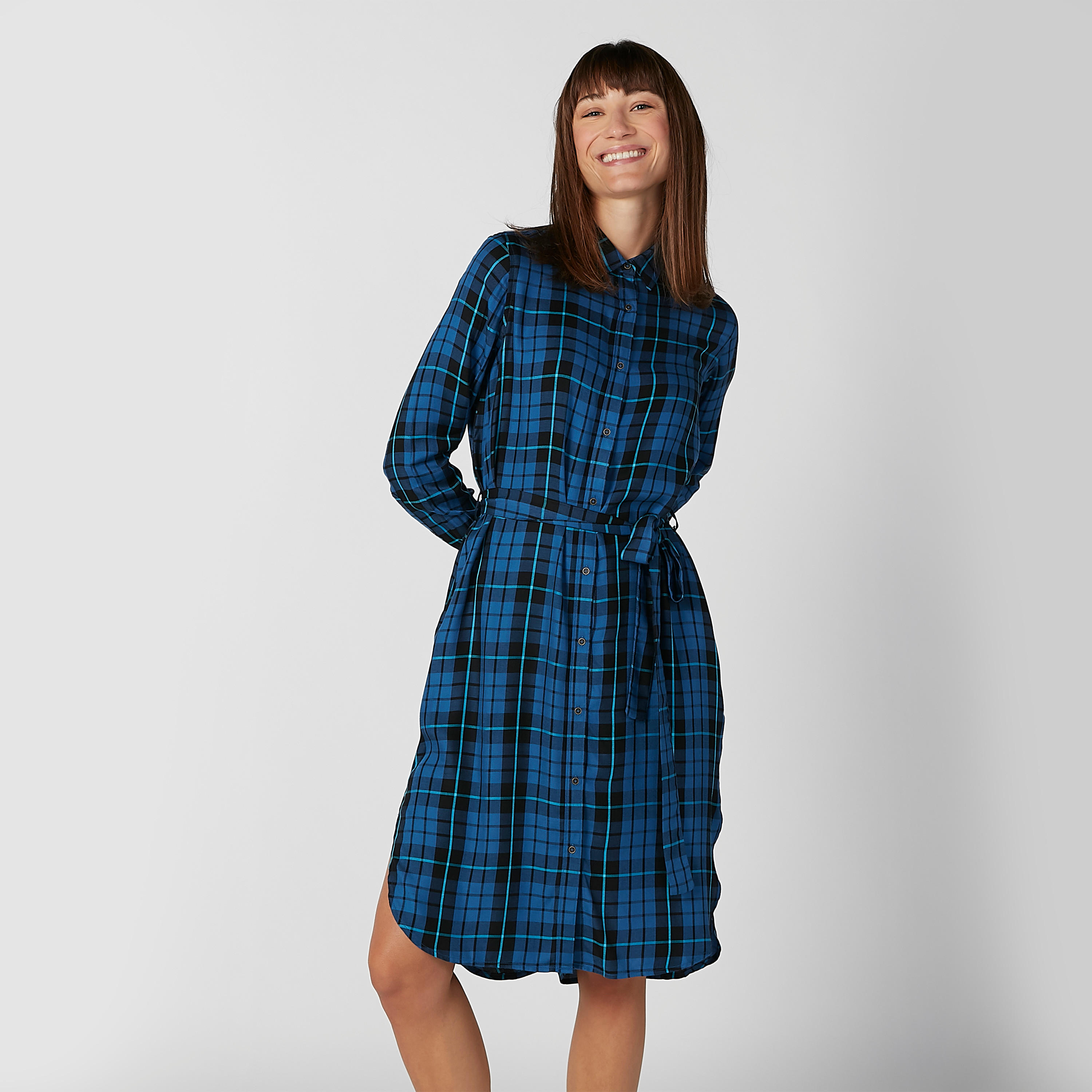 فستان قميص مستدام ميدي كاروهات بأكمام طويلة-women-clothing-dresses-image-3