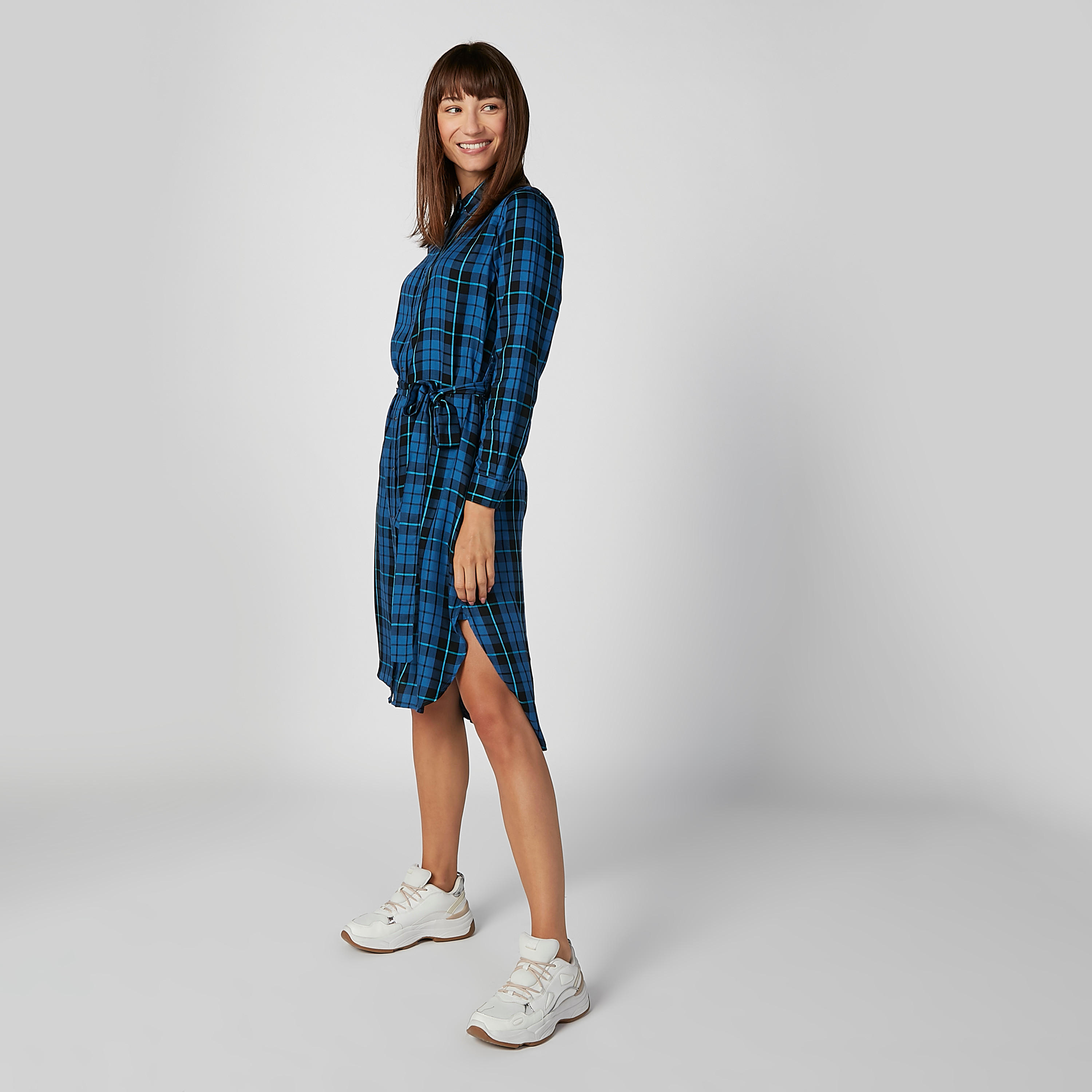فستان قميص مستدام ميدي كاروهات بأكمام طويلة-women-clothing-dresses-image-5