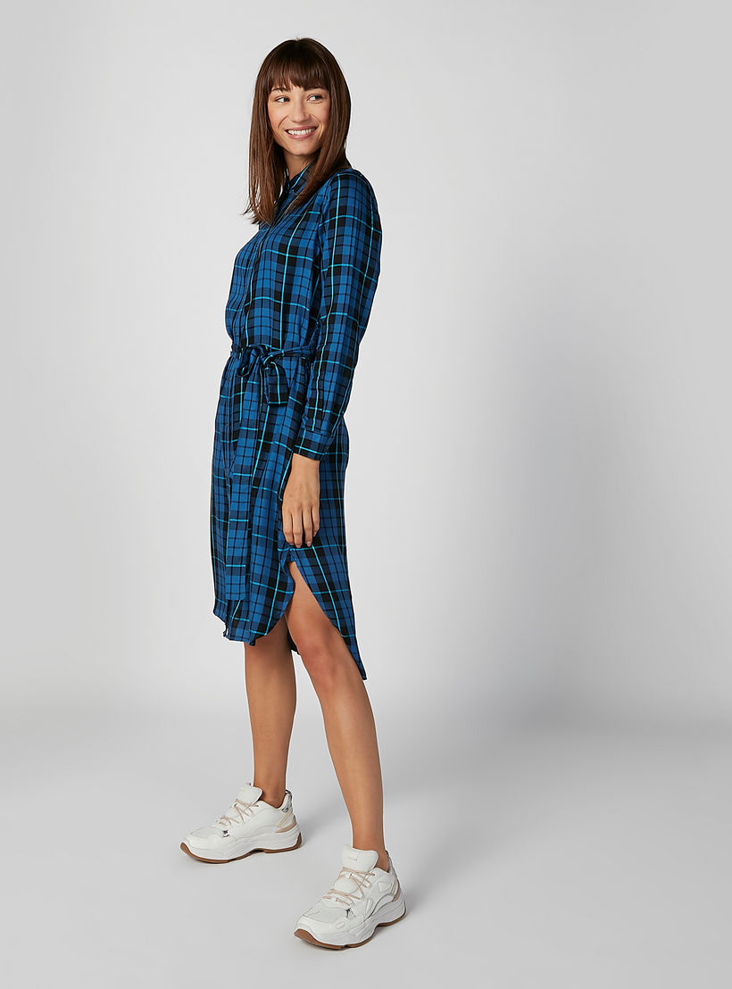 فستان قميص مستدام ميدي كاروهات بأكمام طويلة-women-clothing-dresses-image-5