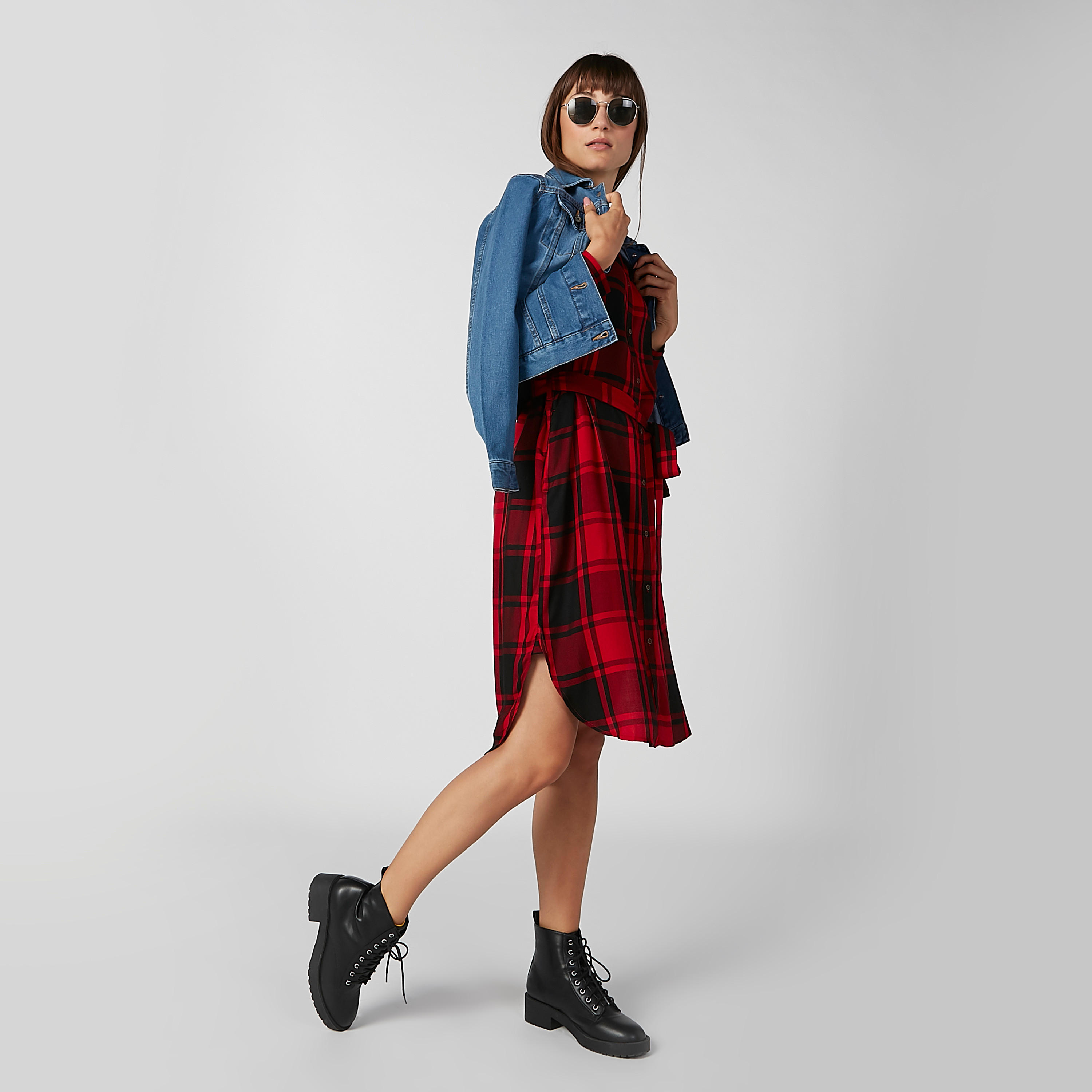 فستان قميص مستدام ميدي كاروهات بأكمام طويلة-women-clothing-dresses-image-5