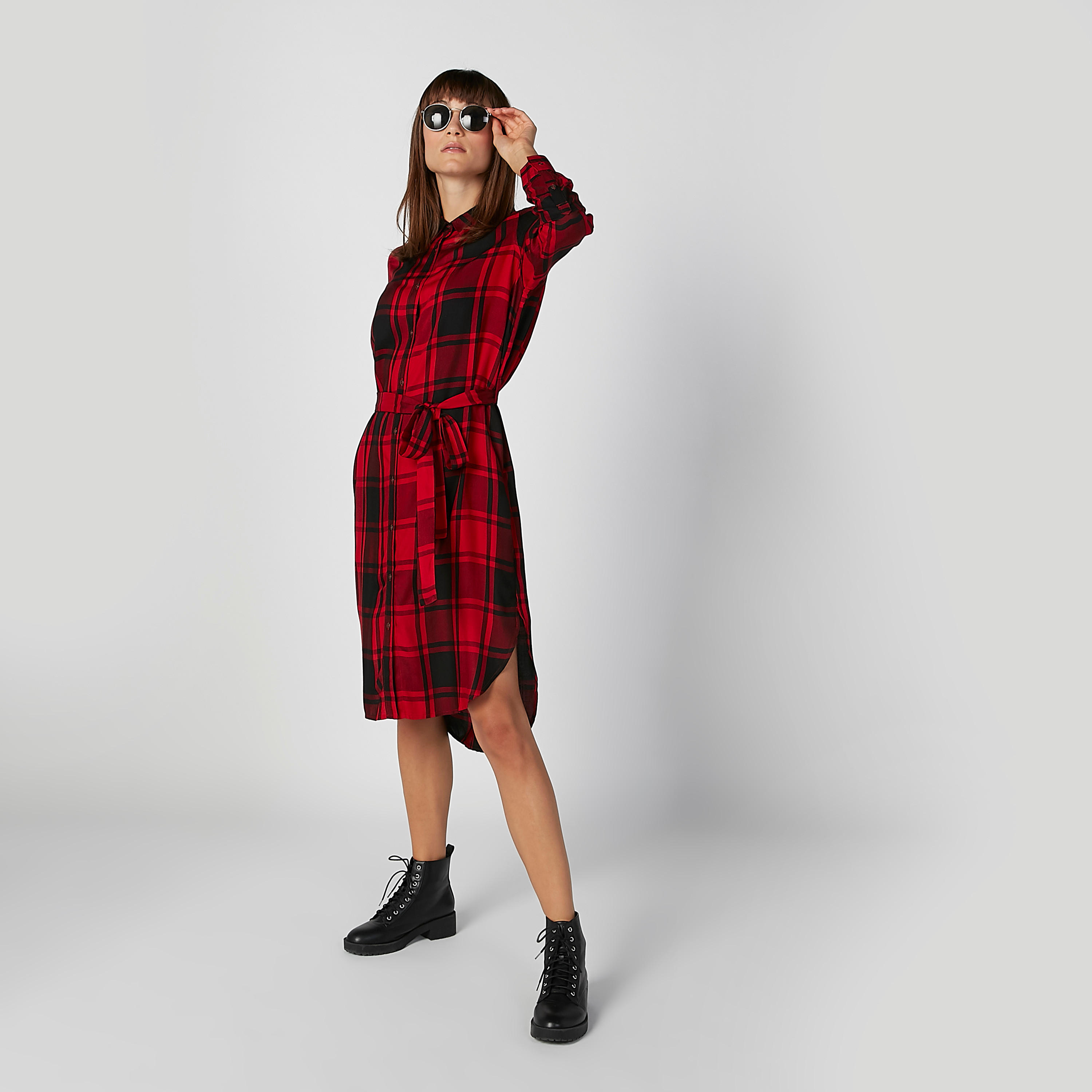 فستان قميص مستدام ميدي كاروهات بأكمام طويلة-women-clothing-dresses-image-6
