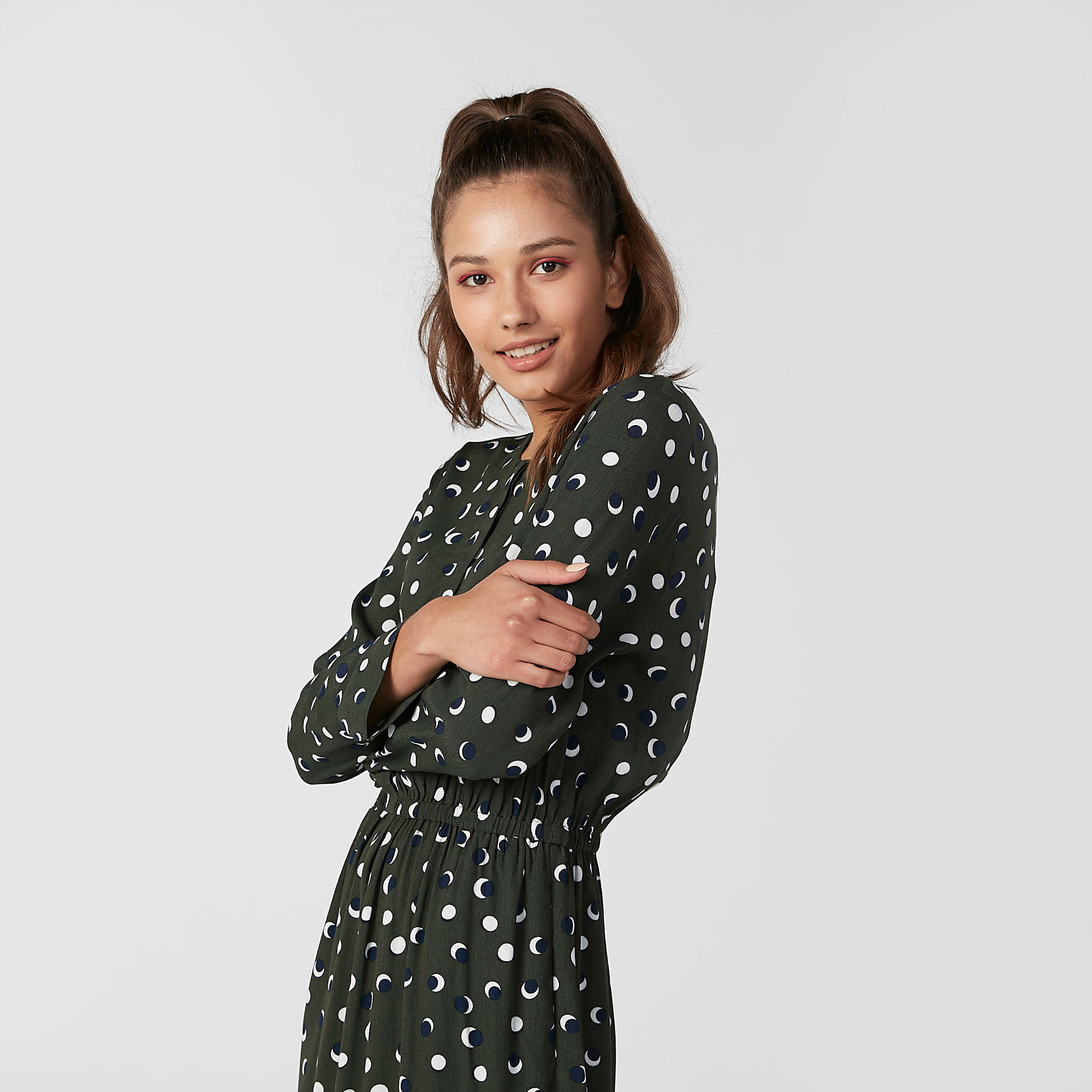 فستان ميدي إيه لاين بياقة مستديرة وأكمام طويلة وطبعات-women-clothing-dresses-image-3