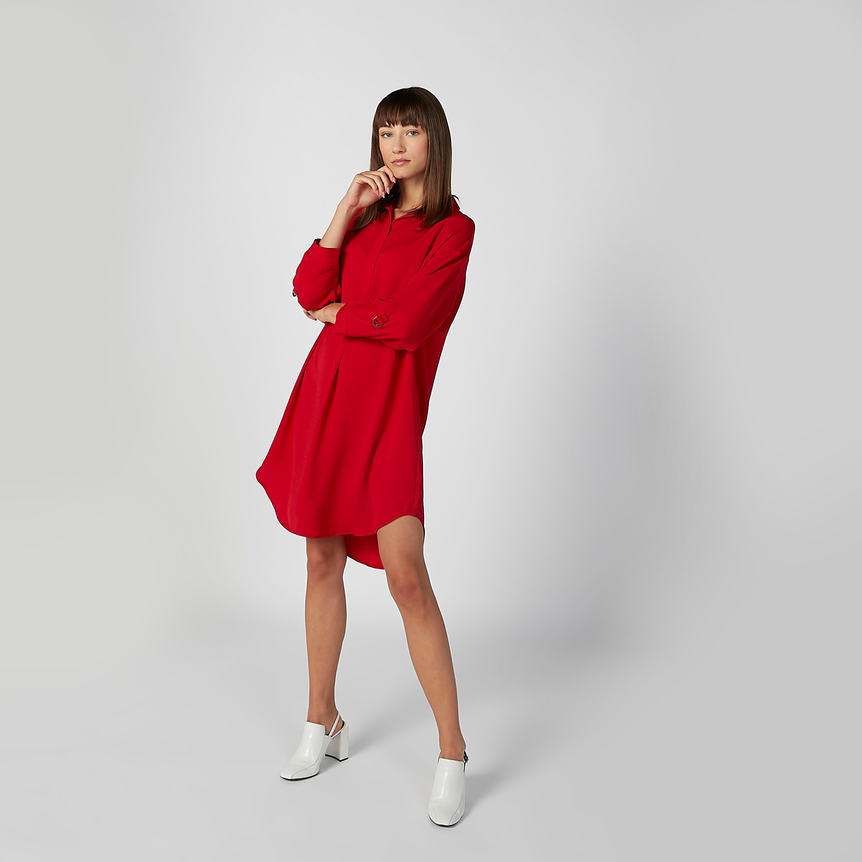 فستان سادة بياقة عاديّة وأكمام طويلة-women-clothing-dresses-image-1