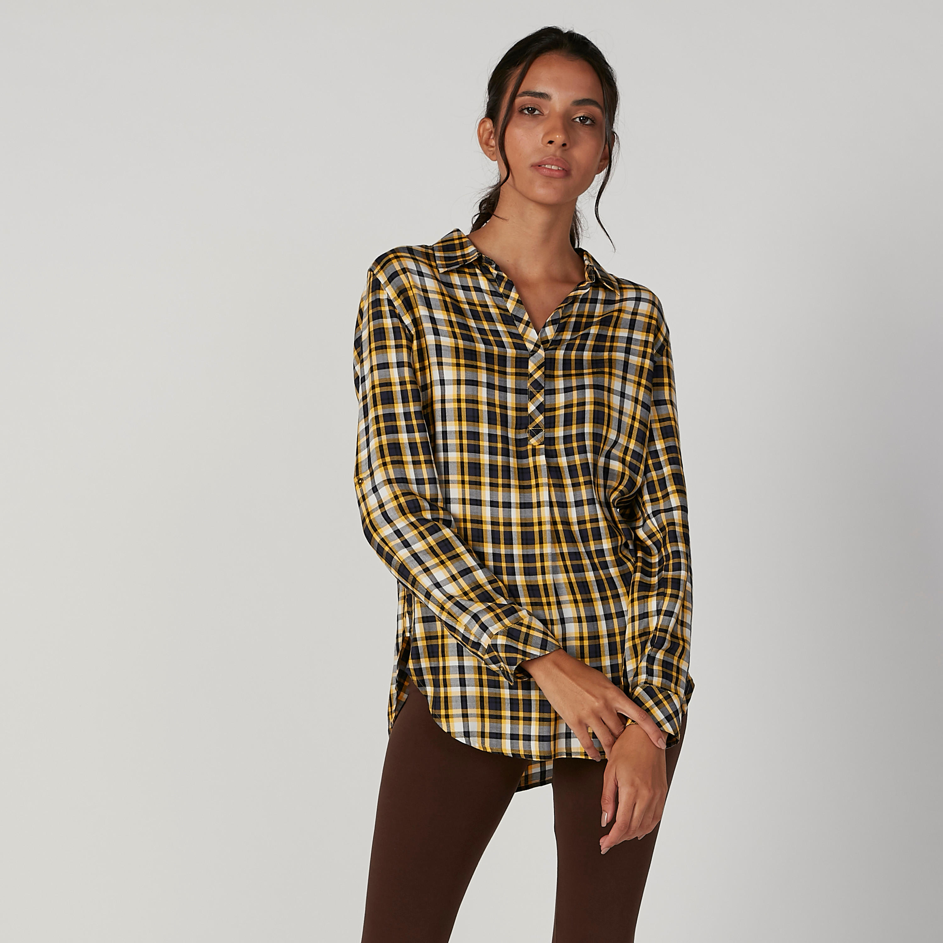 تونيك مستدامة كاروهات بياقة عاديّة وأكمام طويلة -women-clothing-shirtsandblouses-blouses-image-1