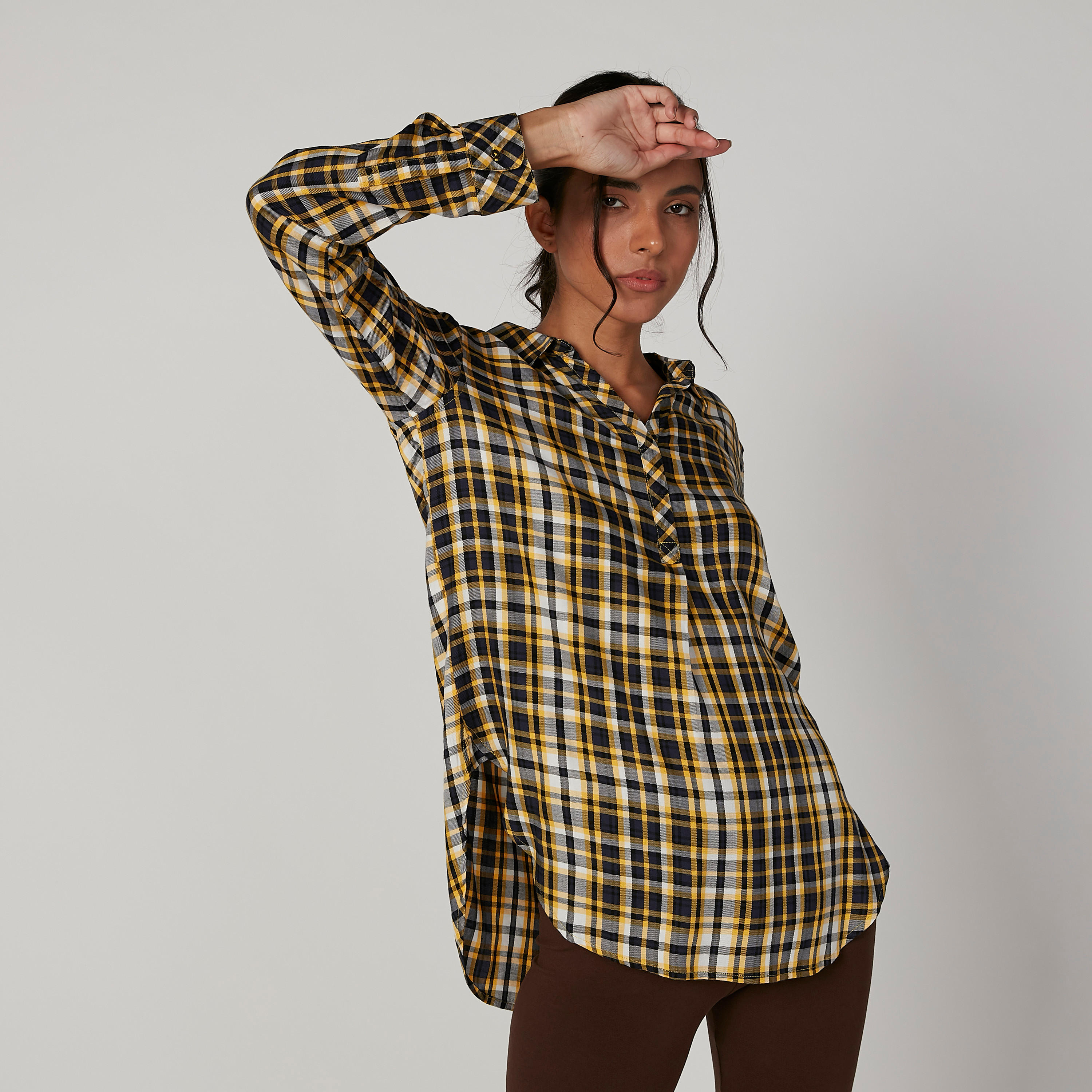 تونيك مستدامة كاروهات بياقة عاديّة وأكمام طويلة -women-clothing-shirtsandblouses-blouses-image-3