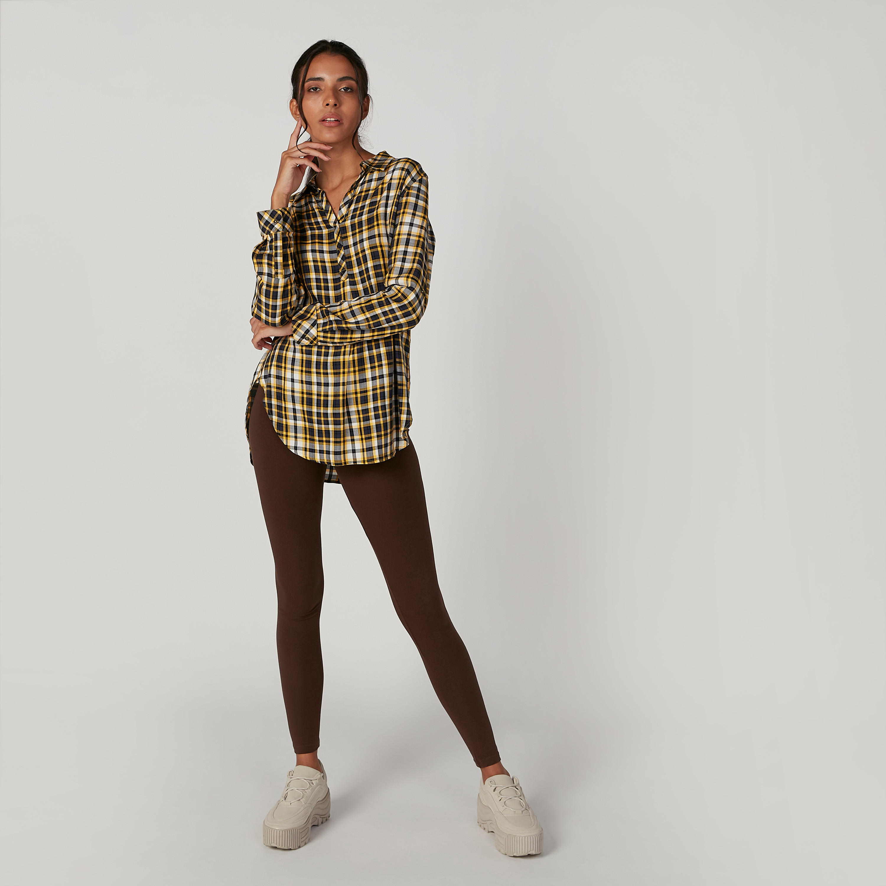 تونيك مستدامة كاروهات بياقة عاديّة وأكمام طويلة -women-clothing-shirtsandblouses-blouses-image-4