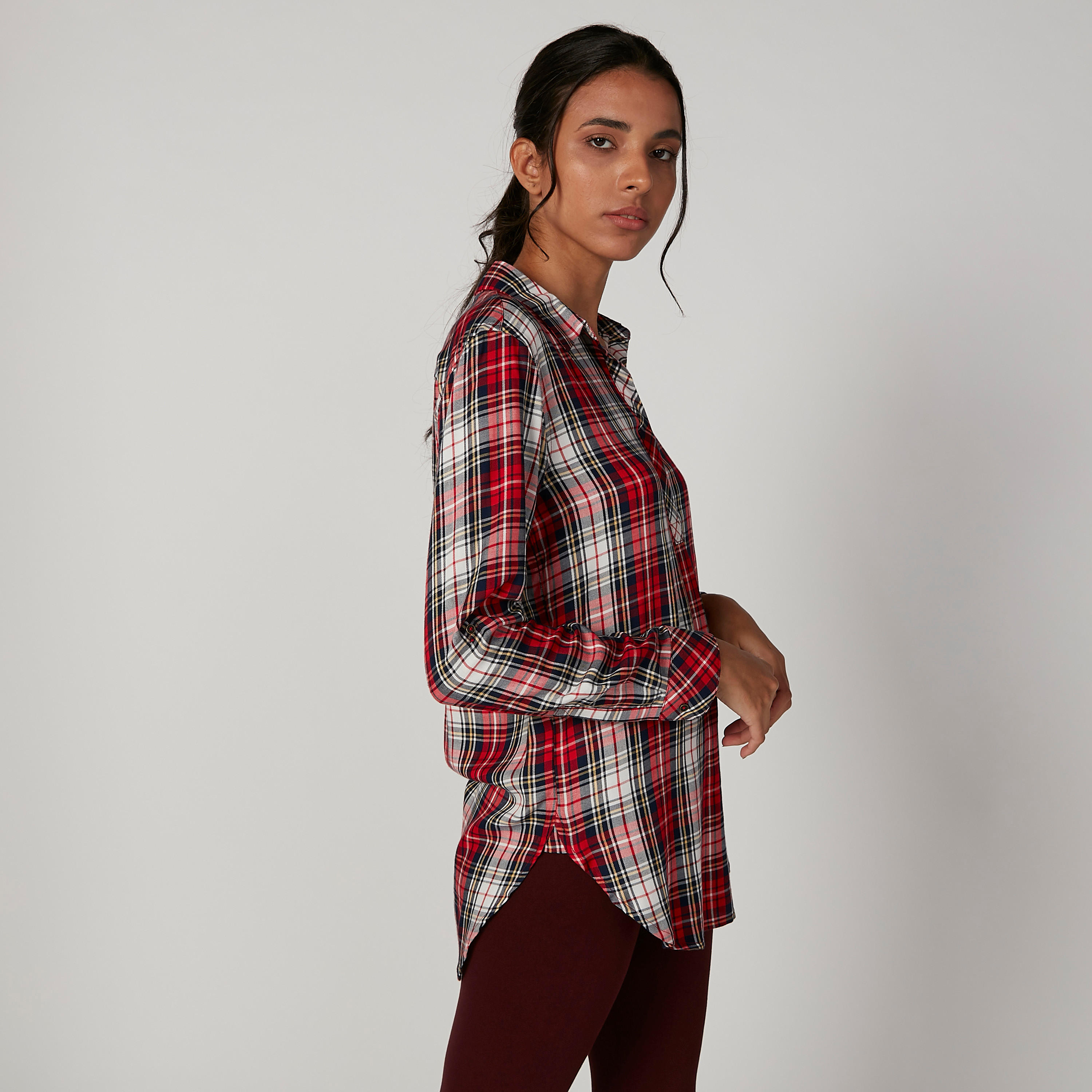 تونيك مستدام كاروهات بياقة عاديّة وأكمام طويلة-women-clothing-shirtsandblouses-blouses-image-3