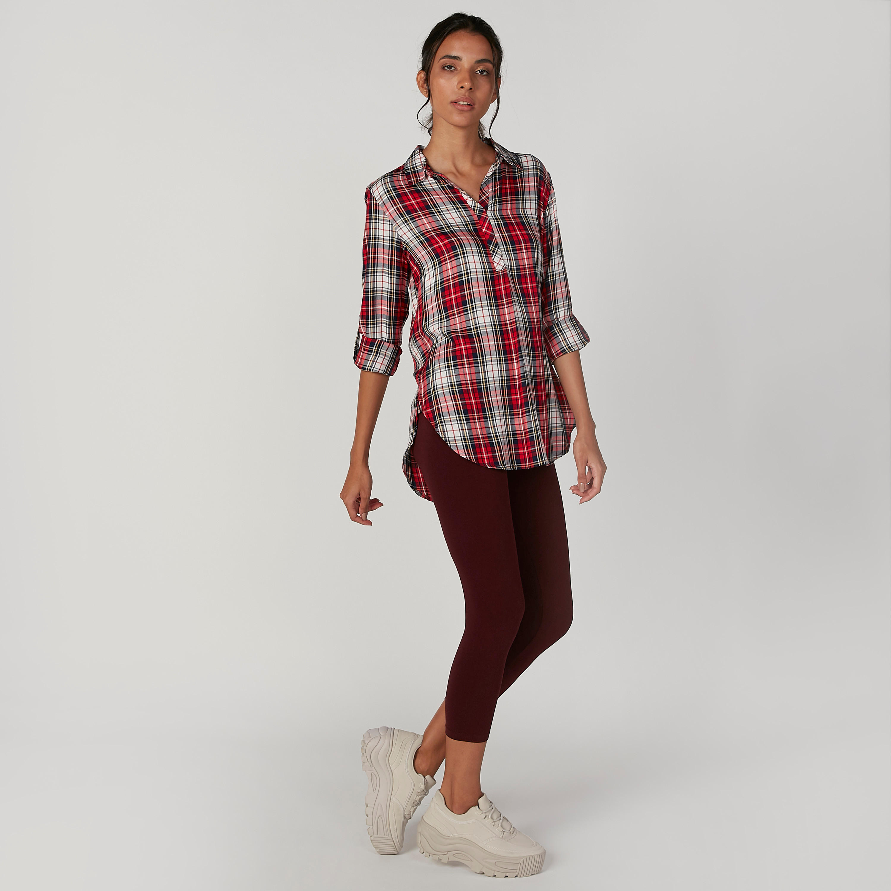 تونيك مستدام كاروهات بياقة عاديّة وأكمام طويلة-women-clothing-shirtsandblouses-blouses-image-4