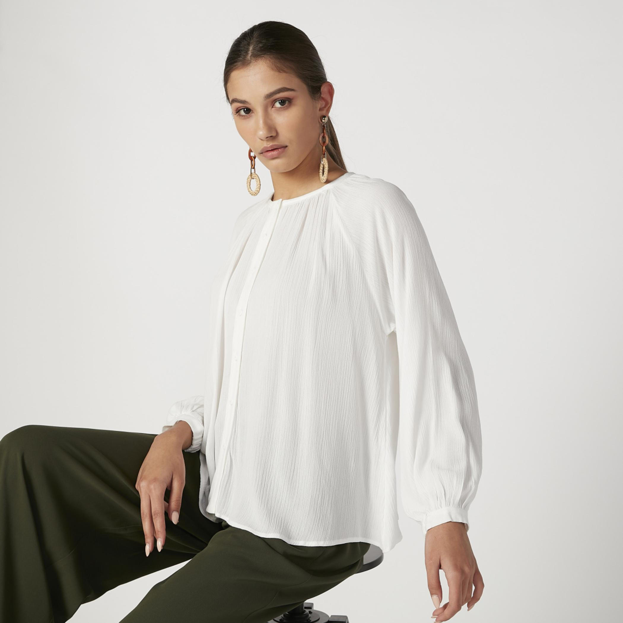 Plain Shirt with Round Neck and Long Sleeves-women-clothing-shirtsandblouses-shirts-image-2