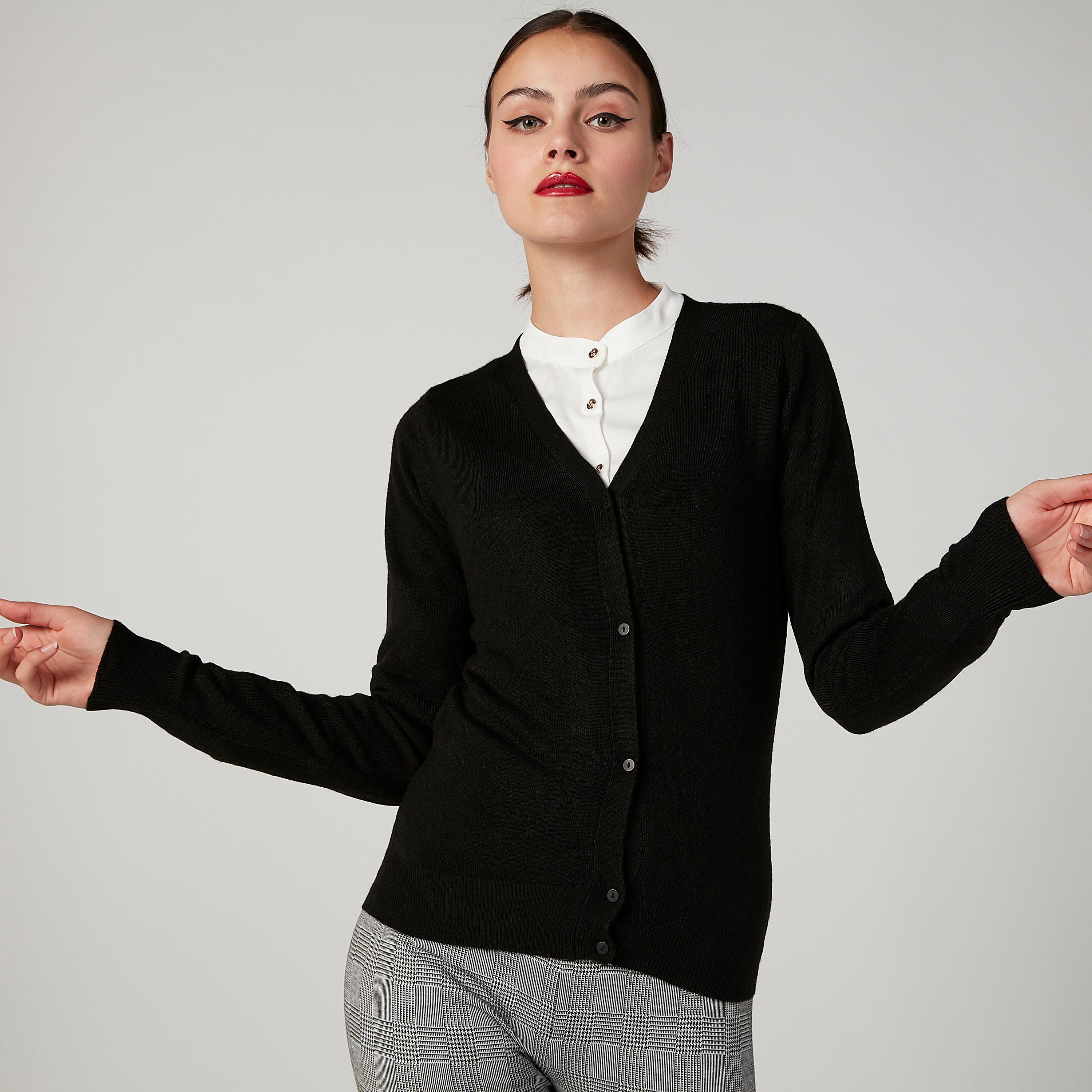 كارديجان بارز الملمس بياقة V وأكمام طويلة-women-clothing-cardigansandjumpers-jumpers-image-1