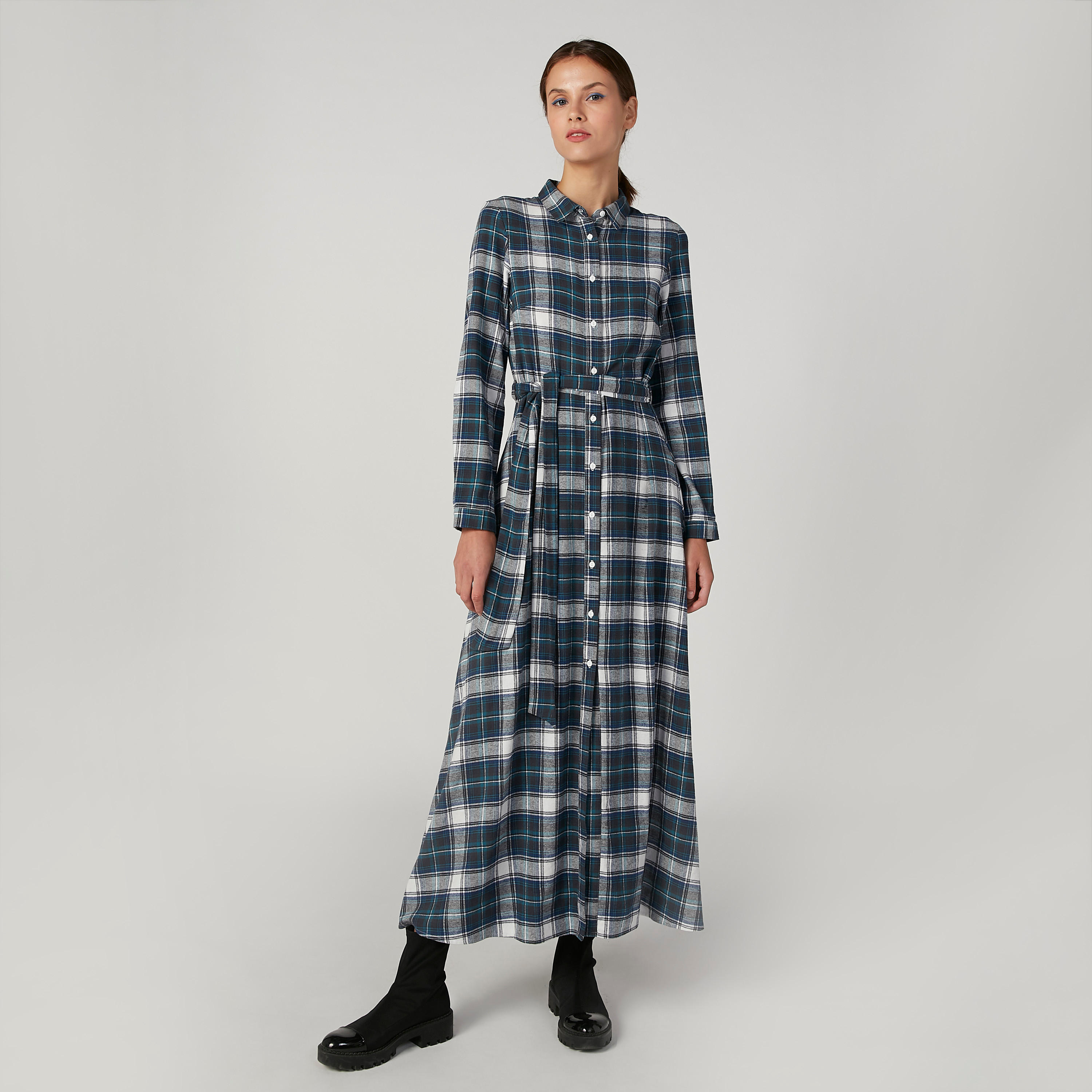 فستان قميص مستدام كاروهات طويل بأكمام طويلة -women-clothing-dresses-image-1