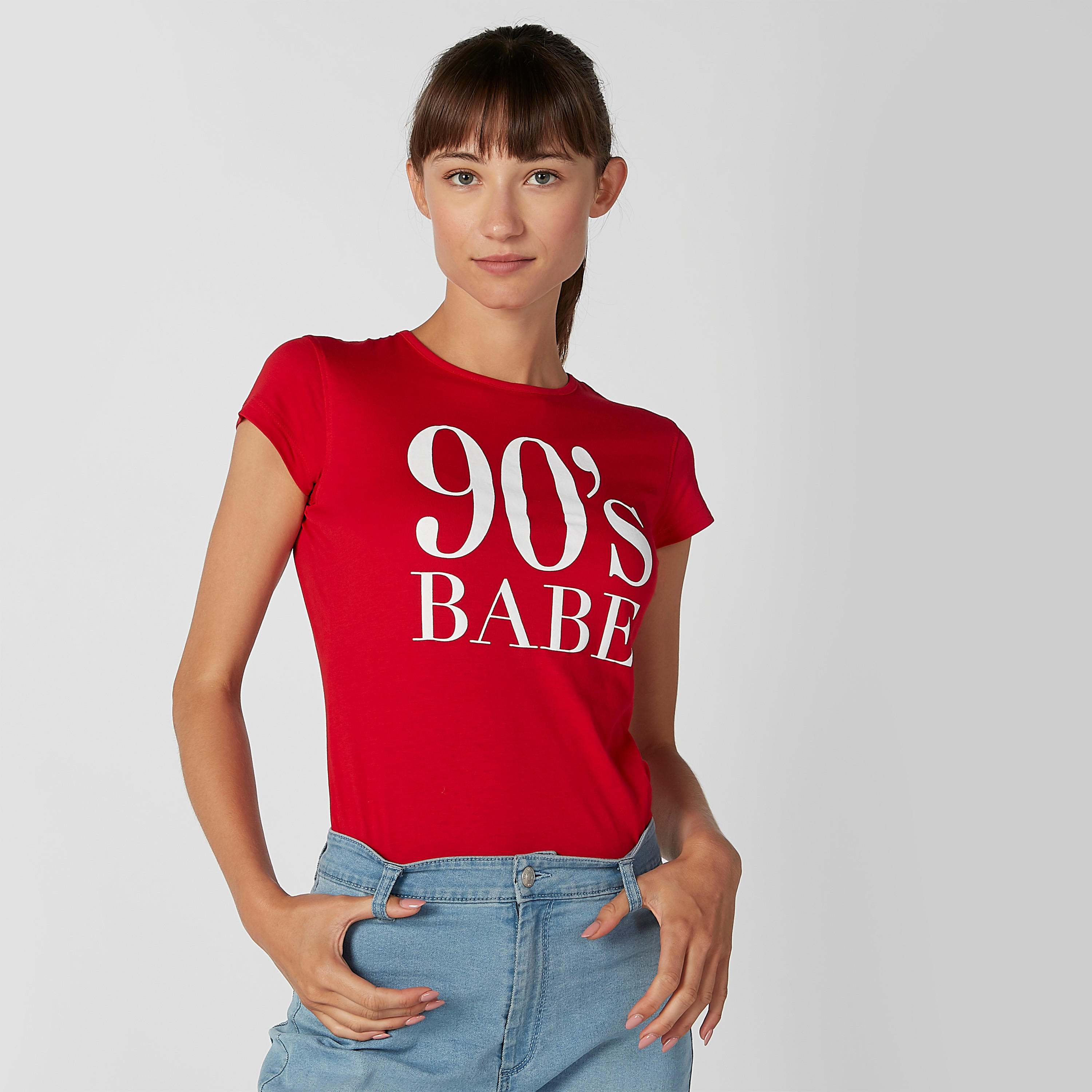 تيشيرت مستدام سليم بياقة مستديرة وأكمام كاب وطبعات-women-clothing-tshirts-image-1