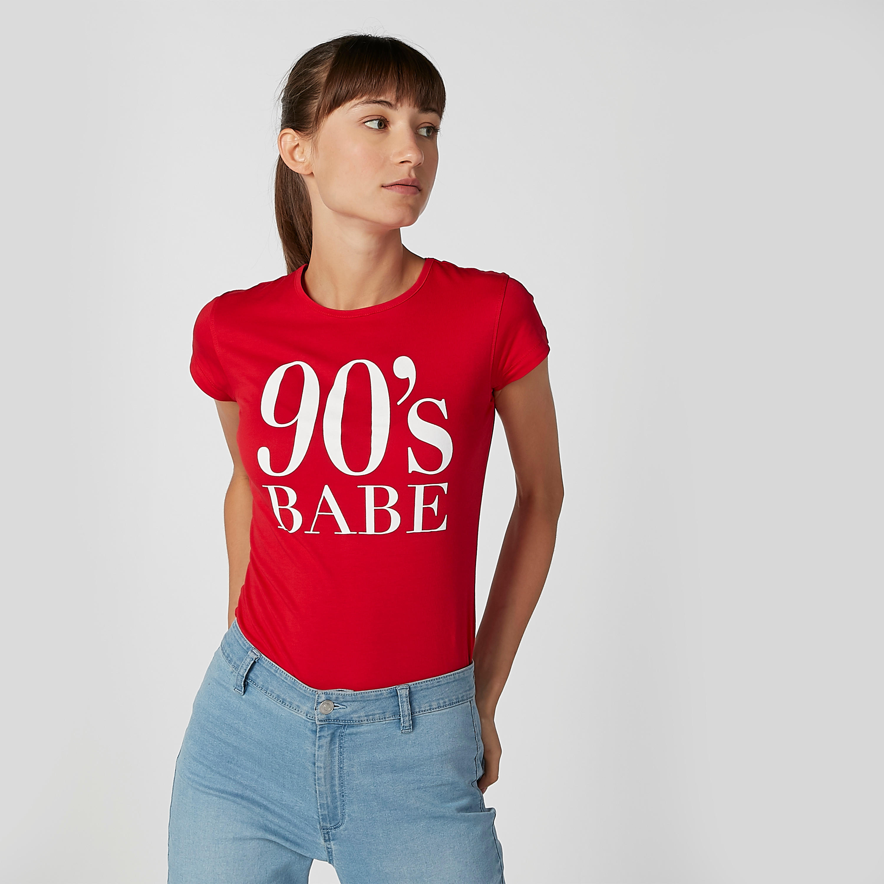 تيشيرت مستدام سليم بياقة مستديرة وأكمام كاب وطبعات-women-clothing-tshirts-image-3